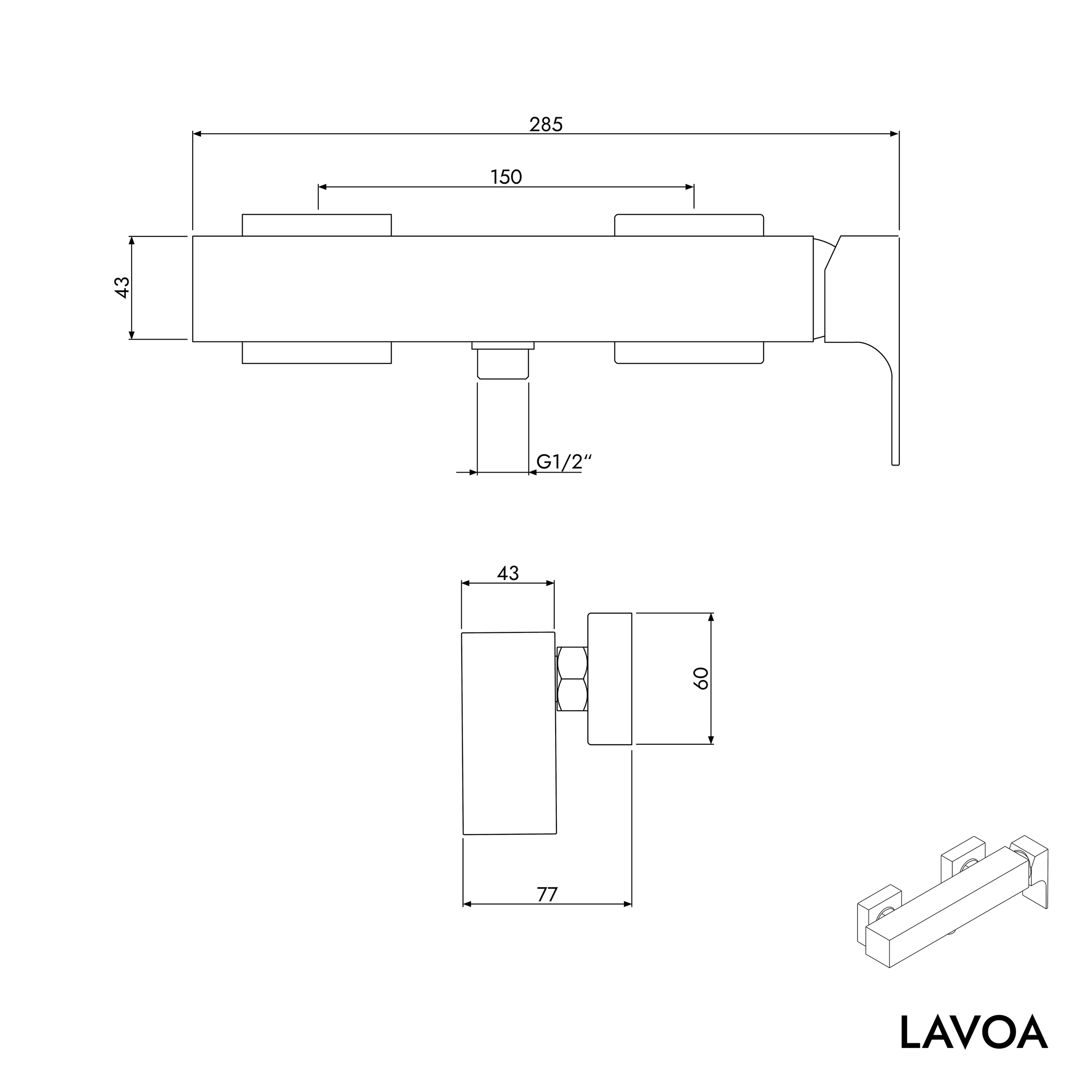 Surface-mounted shower mixer LAVOA