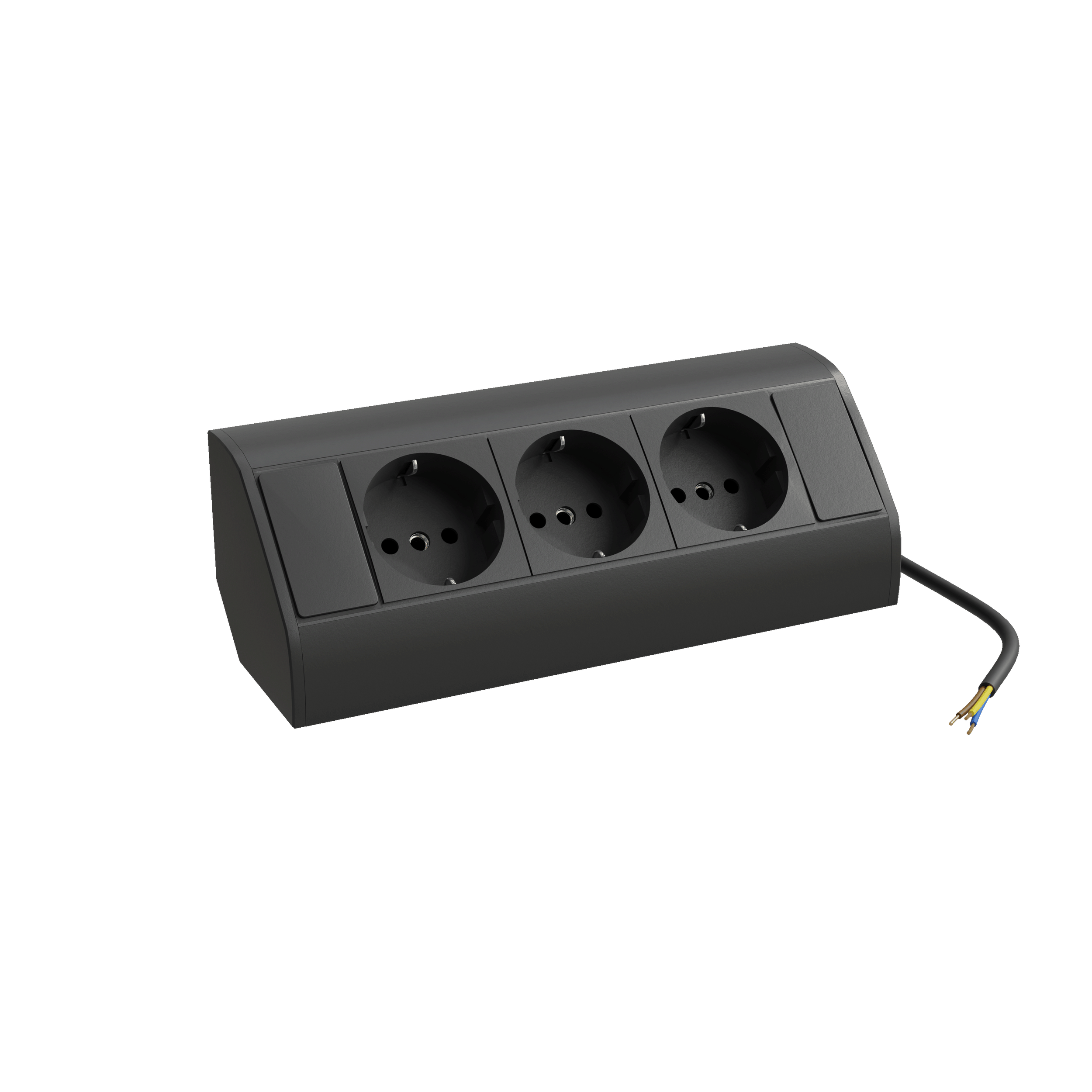 3-socket power strip in black for corners