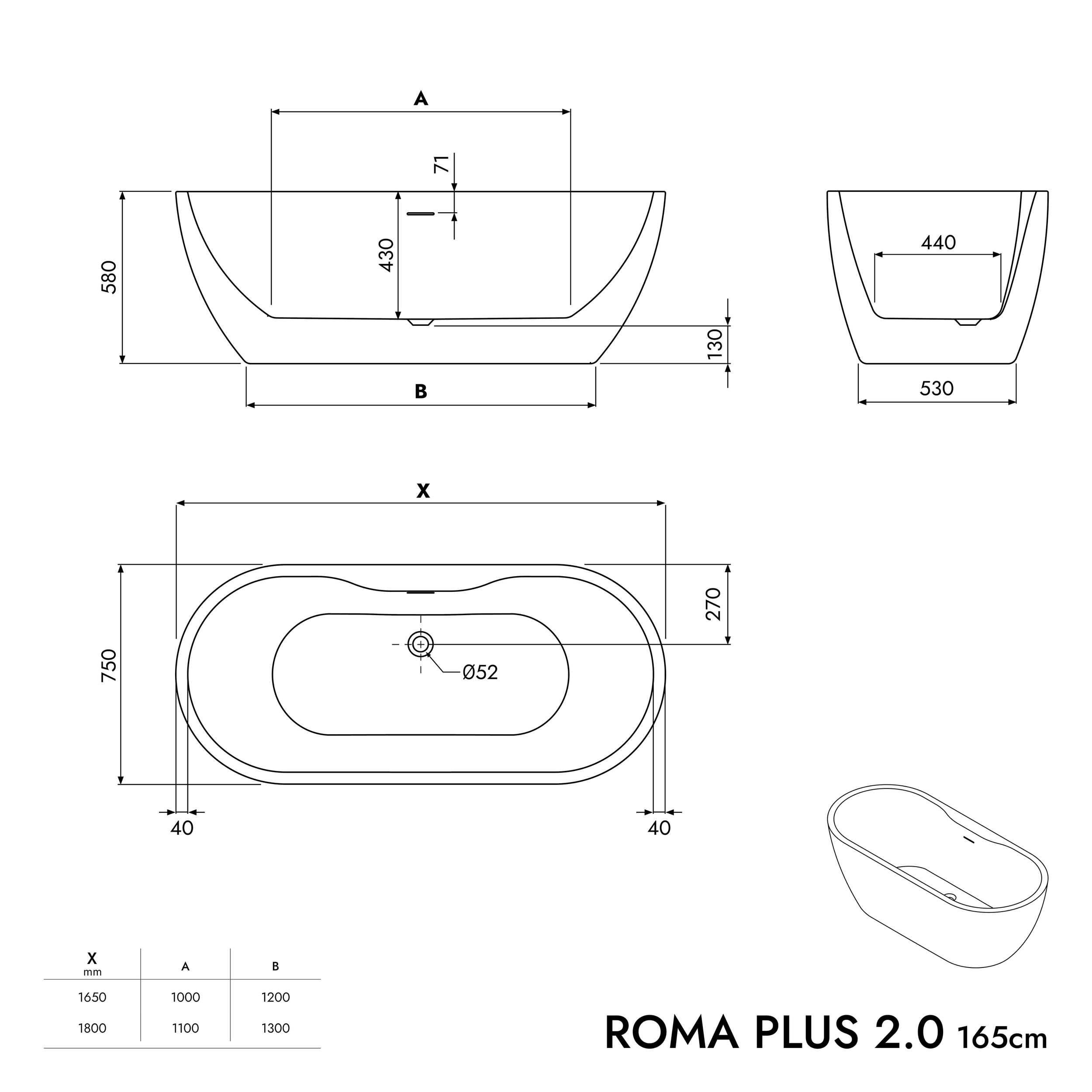 Freestanding bathtub ROMA PLUS 2.0
