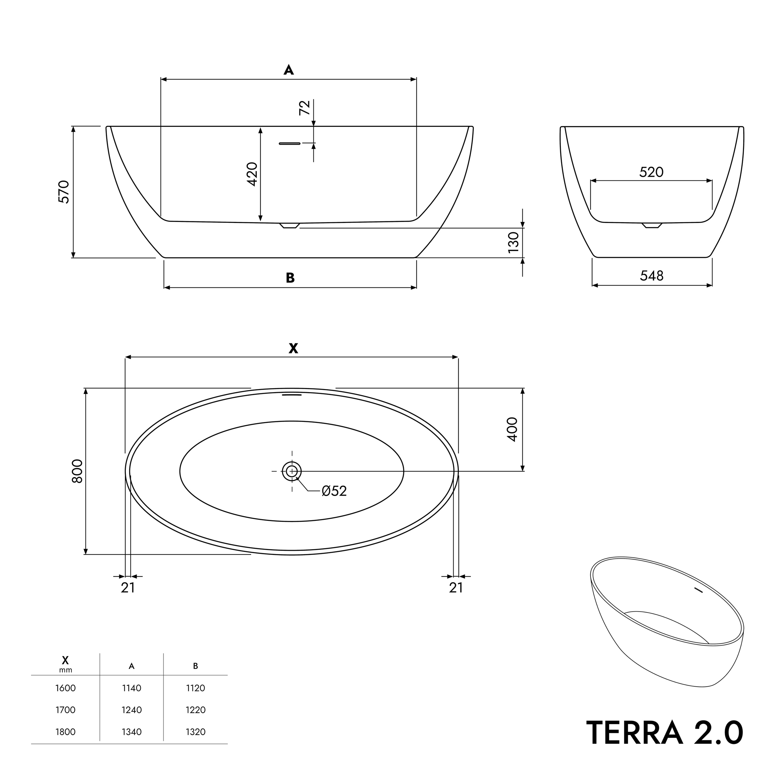 Freestanding bathtub TERRA 2.0