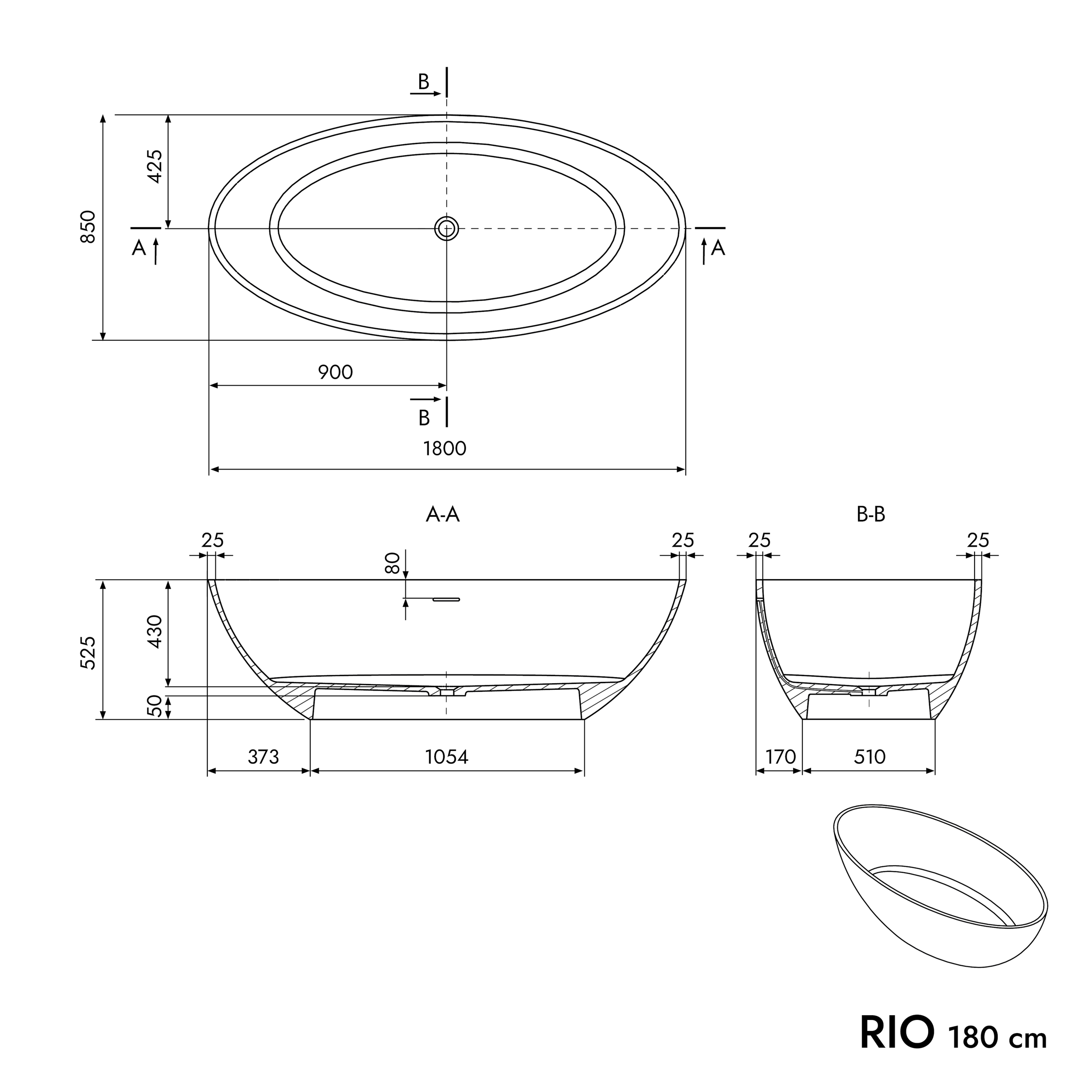 Freestanding bathtub RIO STONE