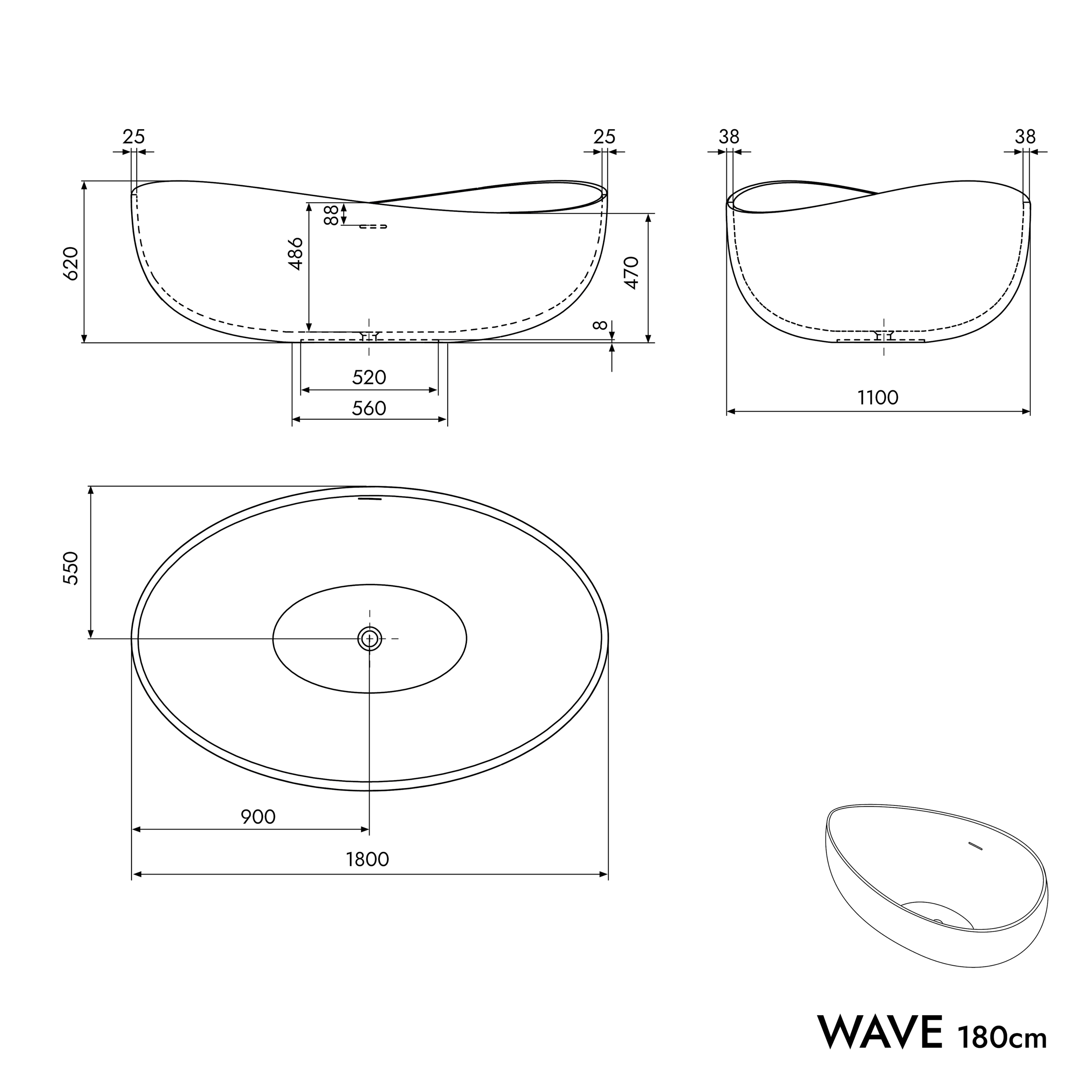 Freestanding bathtub WAVE STONE