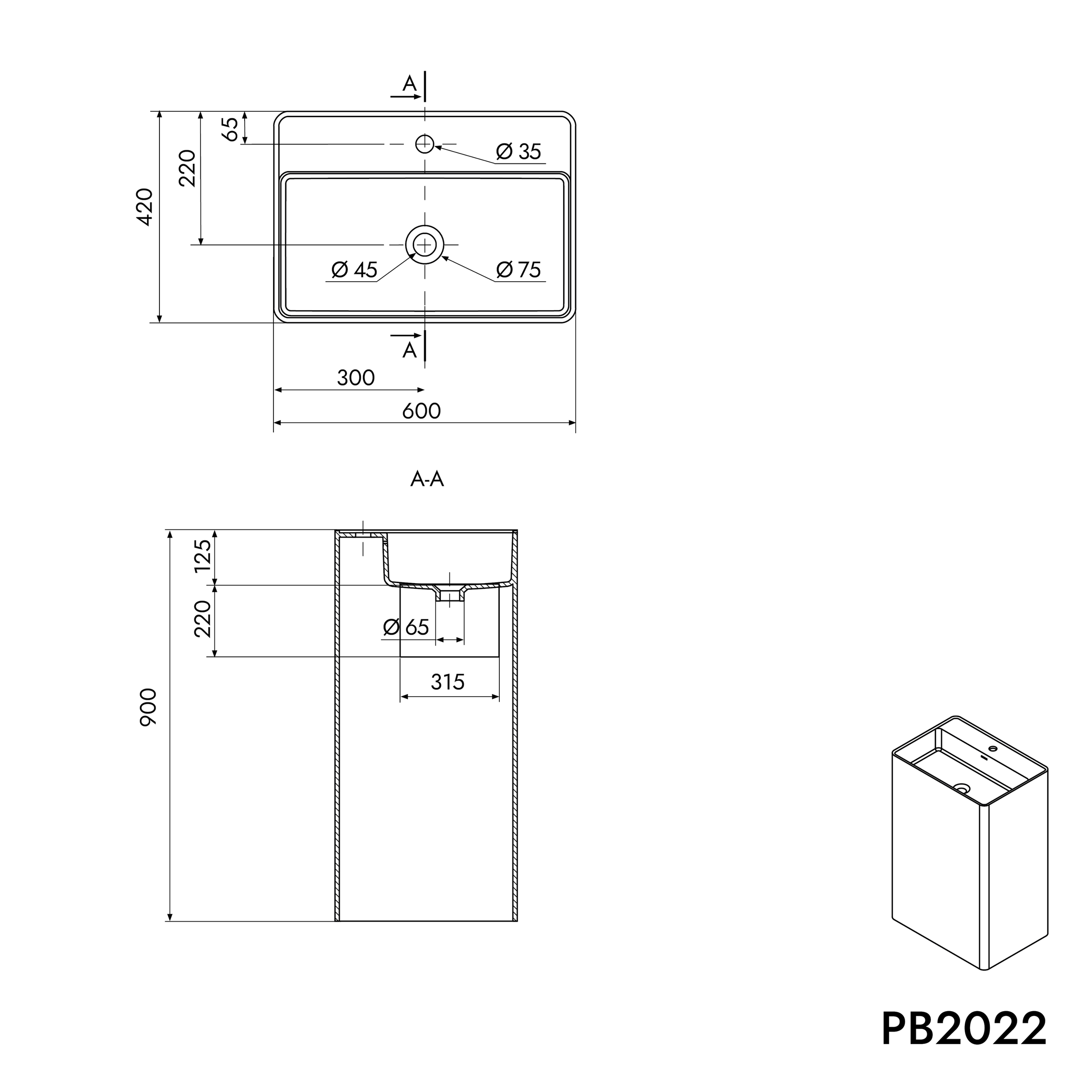 Freestanding washbasin PB2022