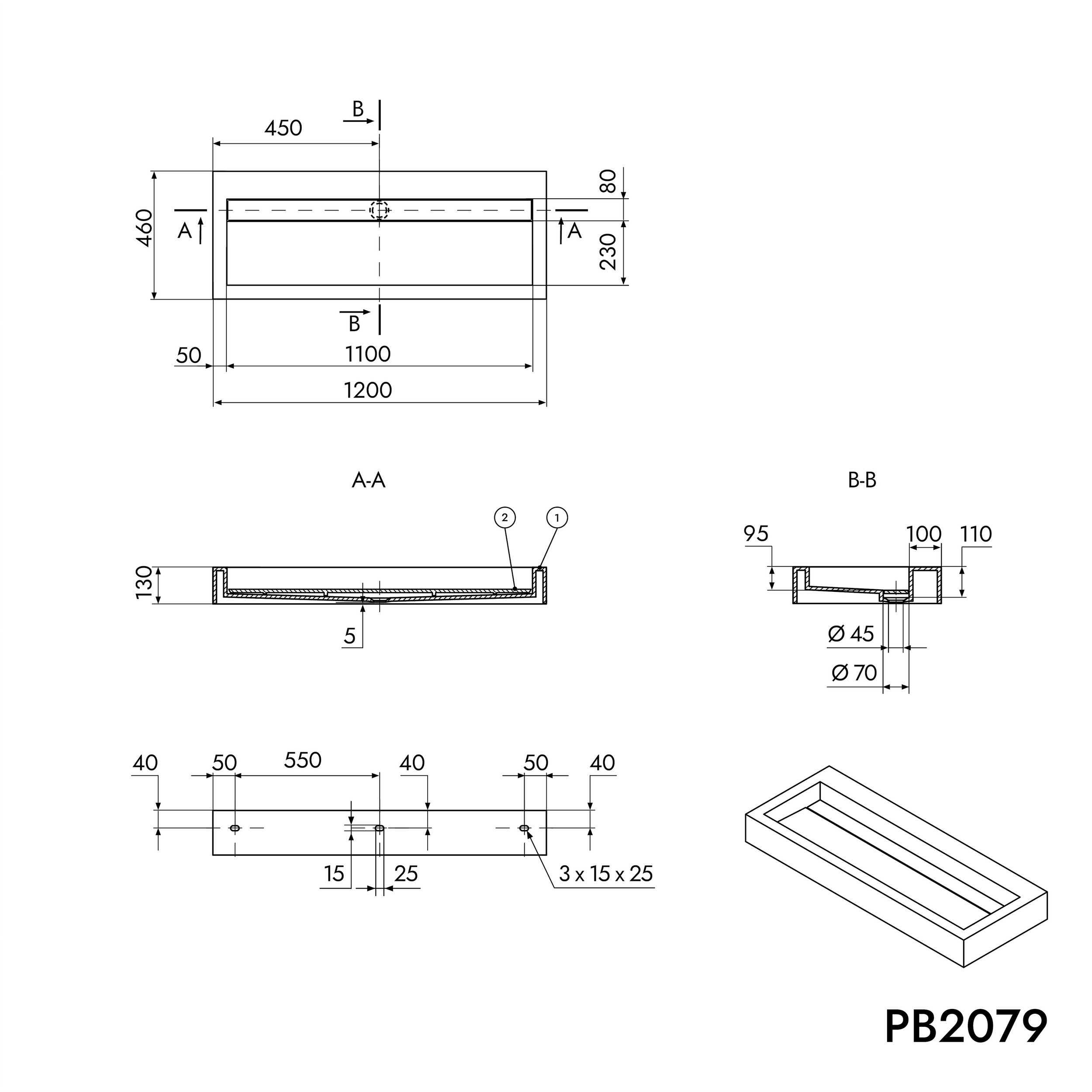 Wall-mounted or countertop washbasin – of solid surface (Solid Stone)
