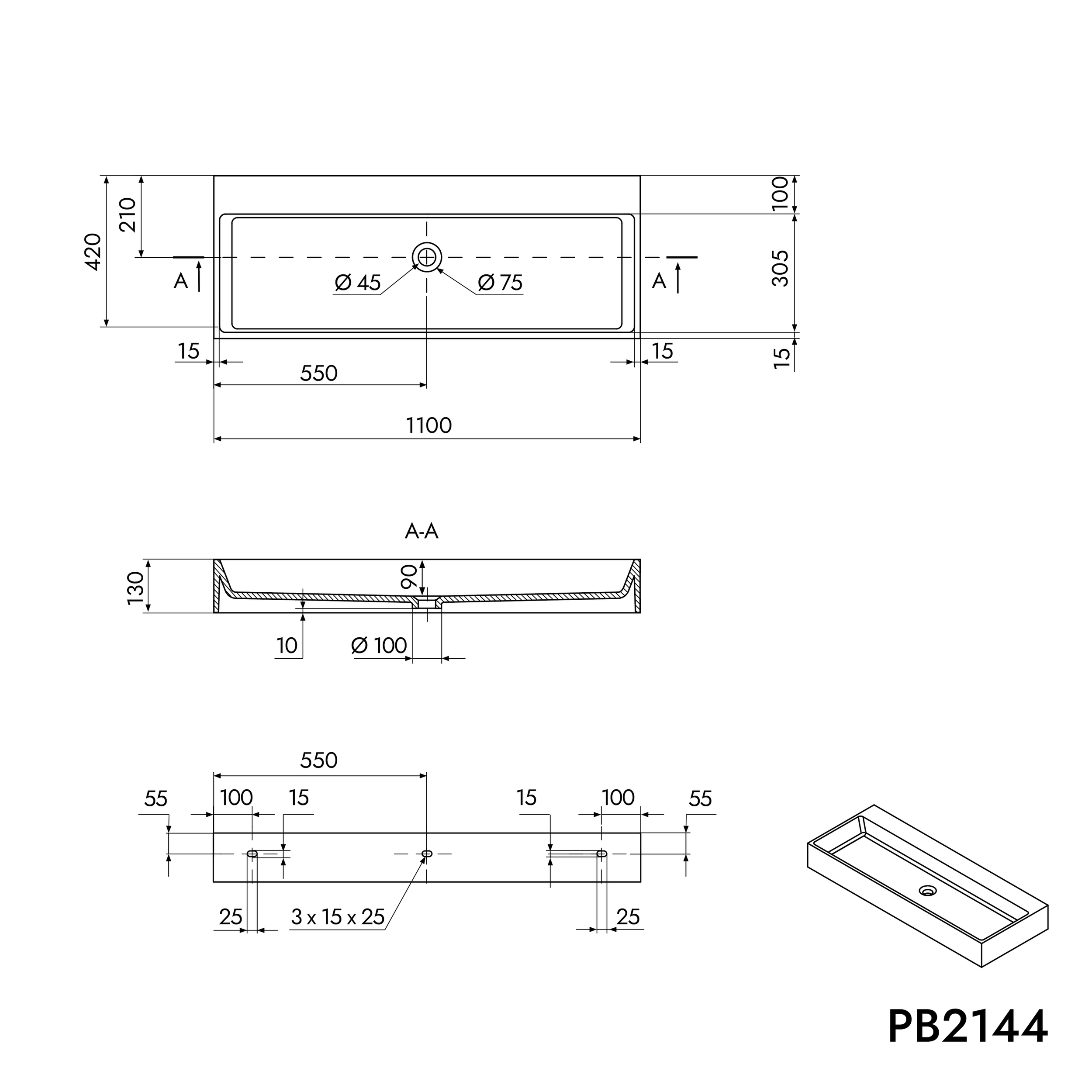Countertop washbasin Wall-mounted washbasin PB2144-1