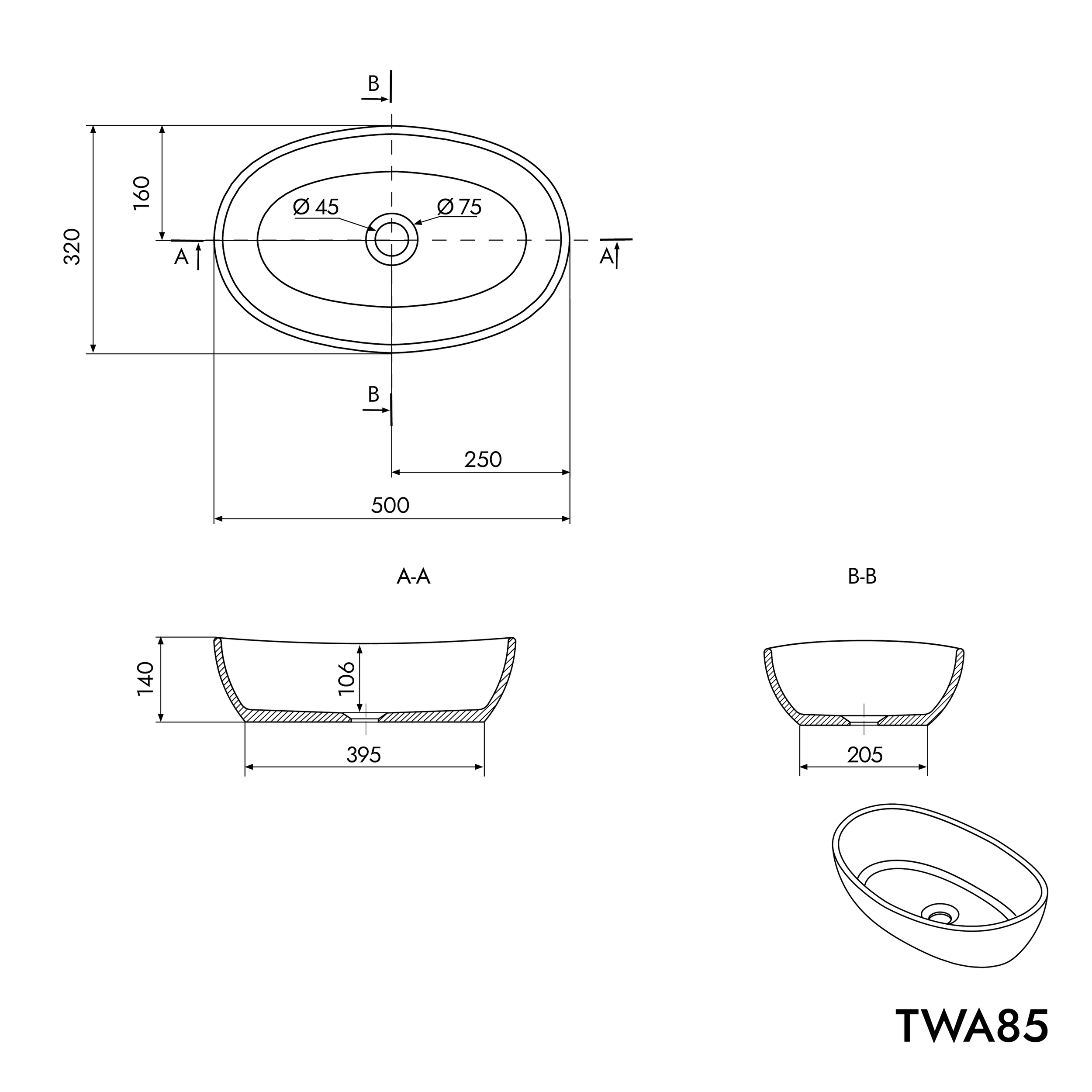 Countertop washbasin TWA85