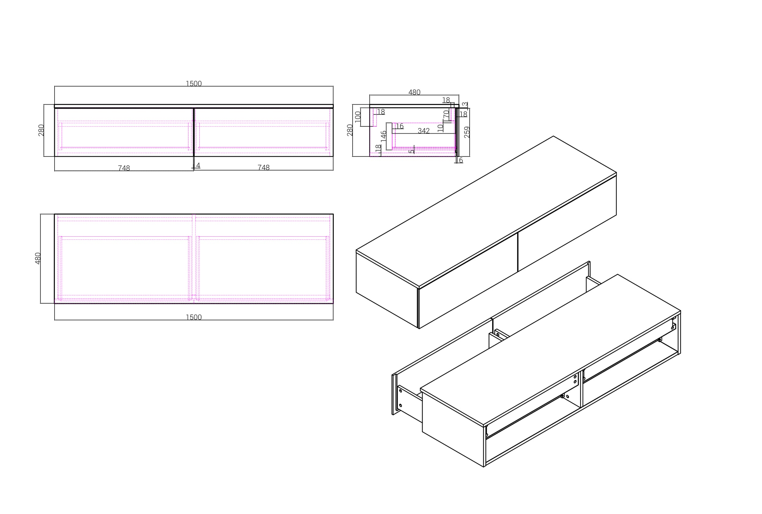 Washbasin cabinet TLB 150-48