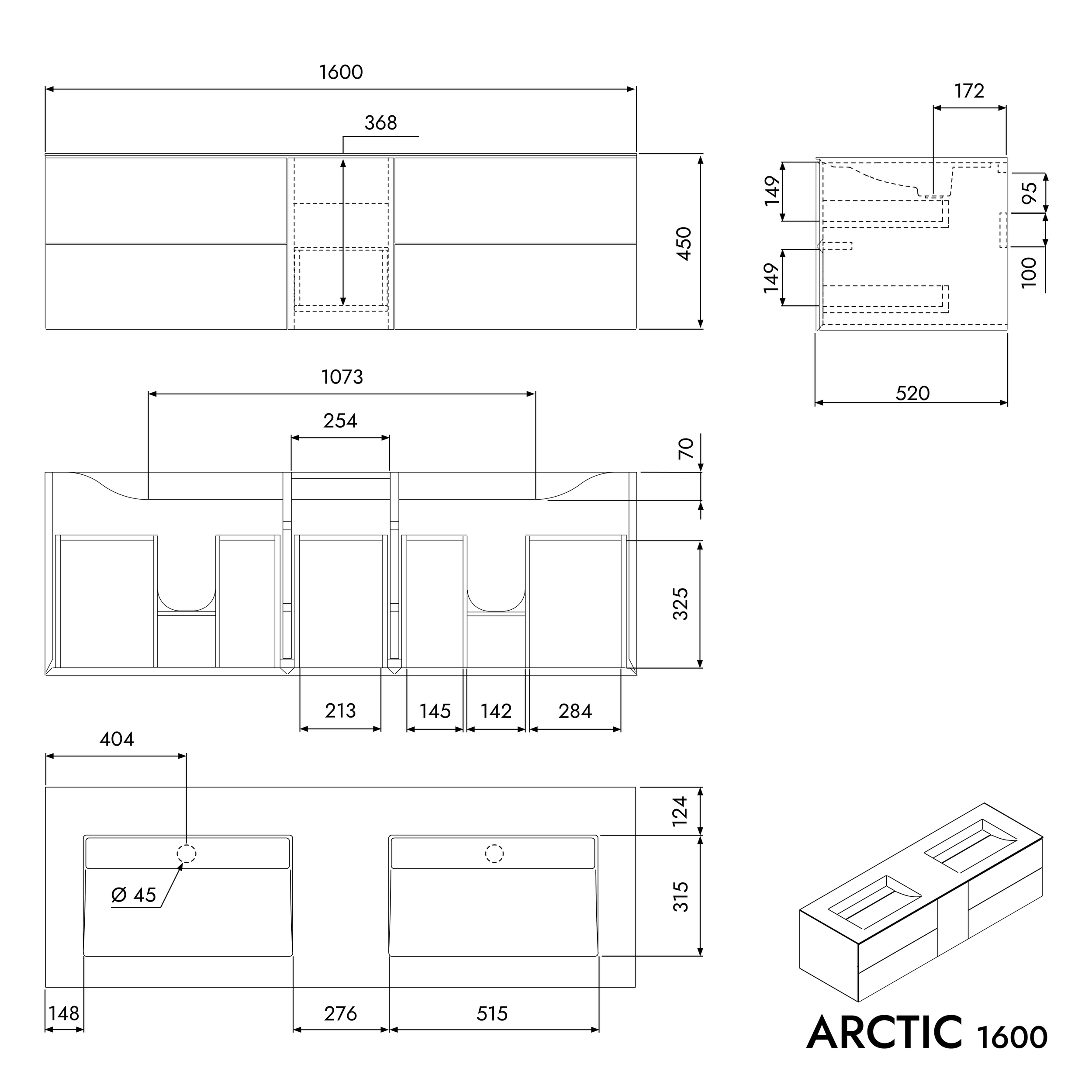 Washbasin cabinet ARCTIC 1600