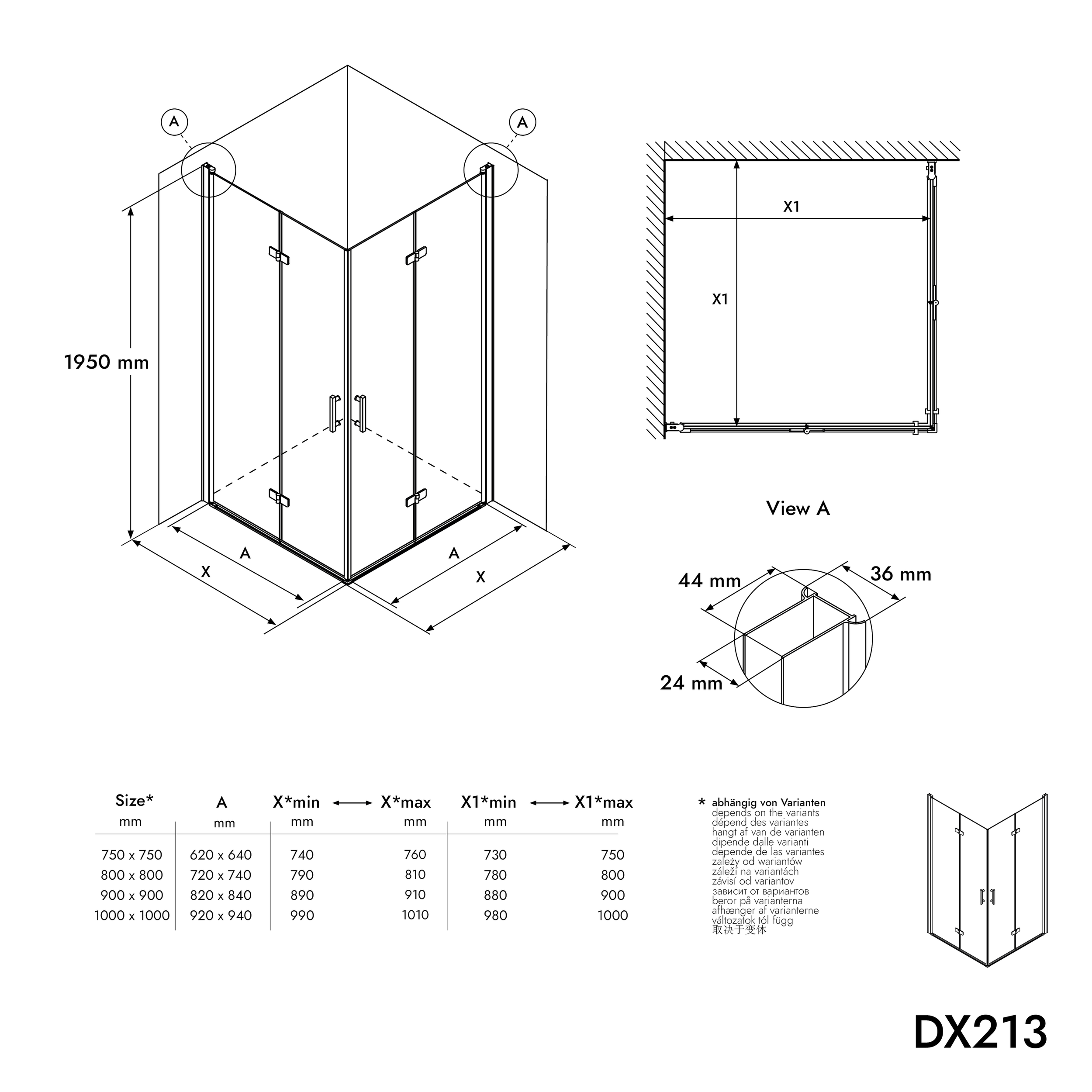 Shower enclosure corner shower with bi-folding doors DX213