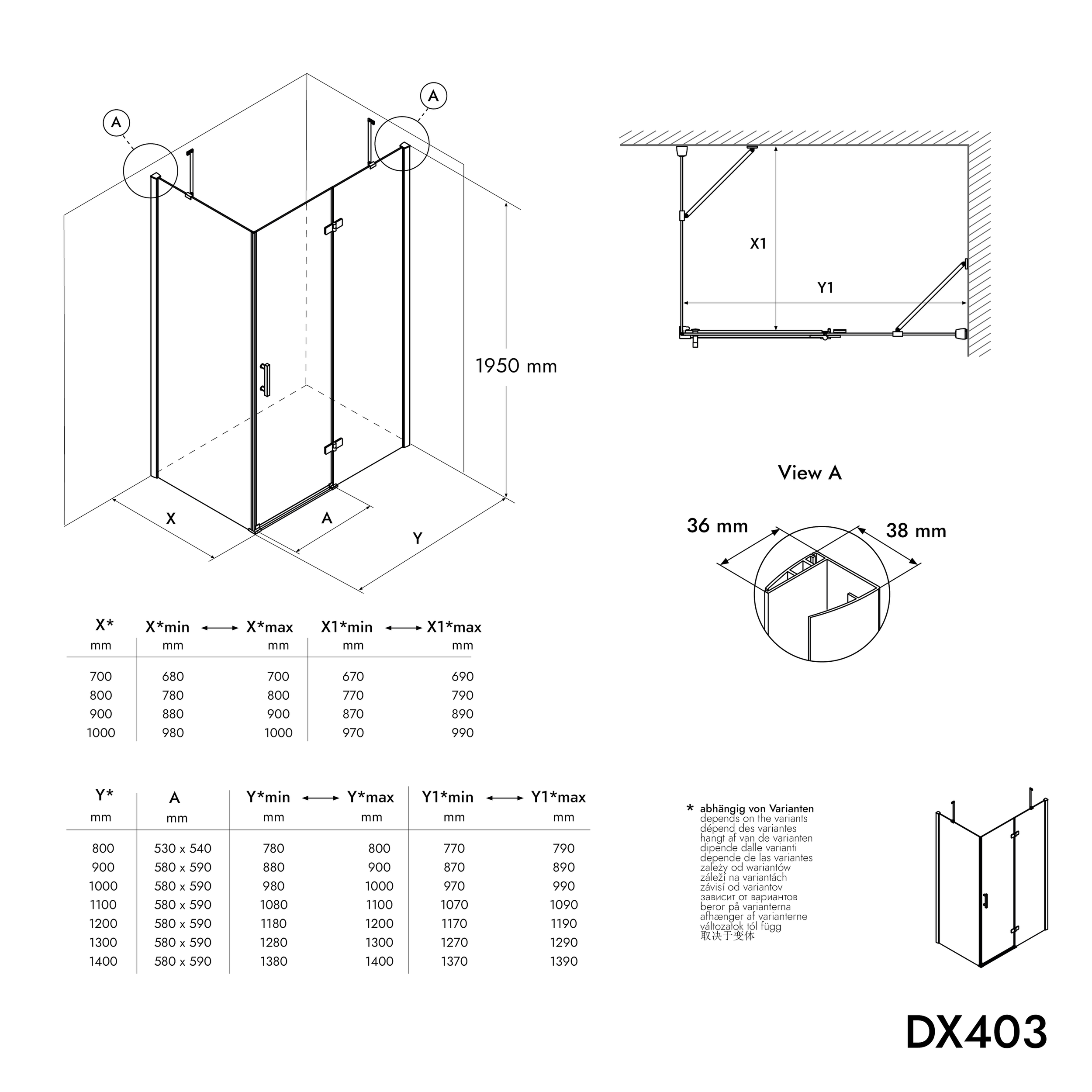 Corner shower enclosure DX403