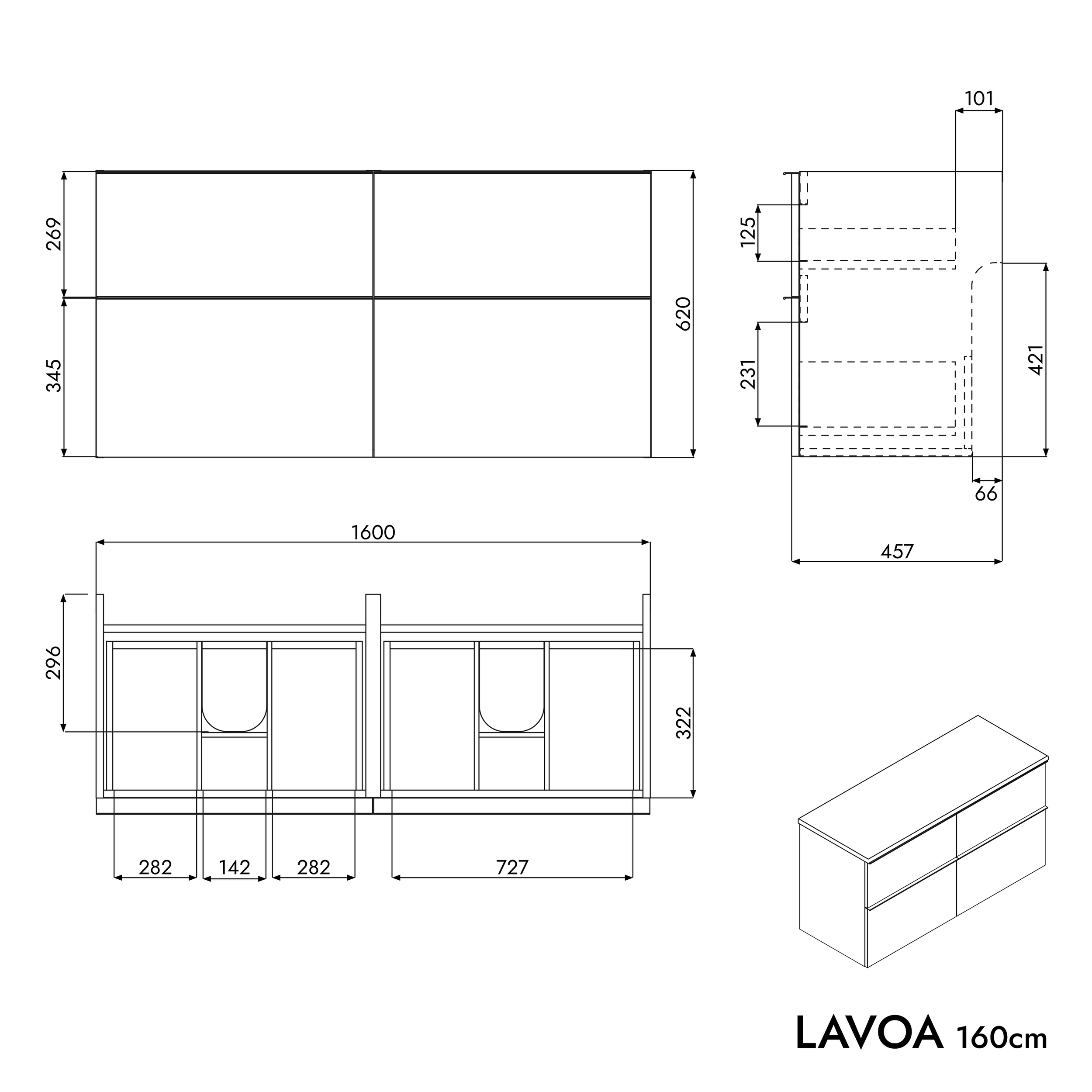 Bathroom furniture vanity unit LAVOA 160 cm