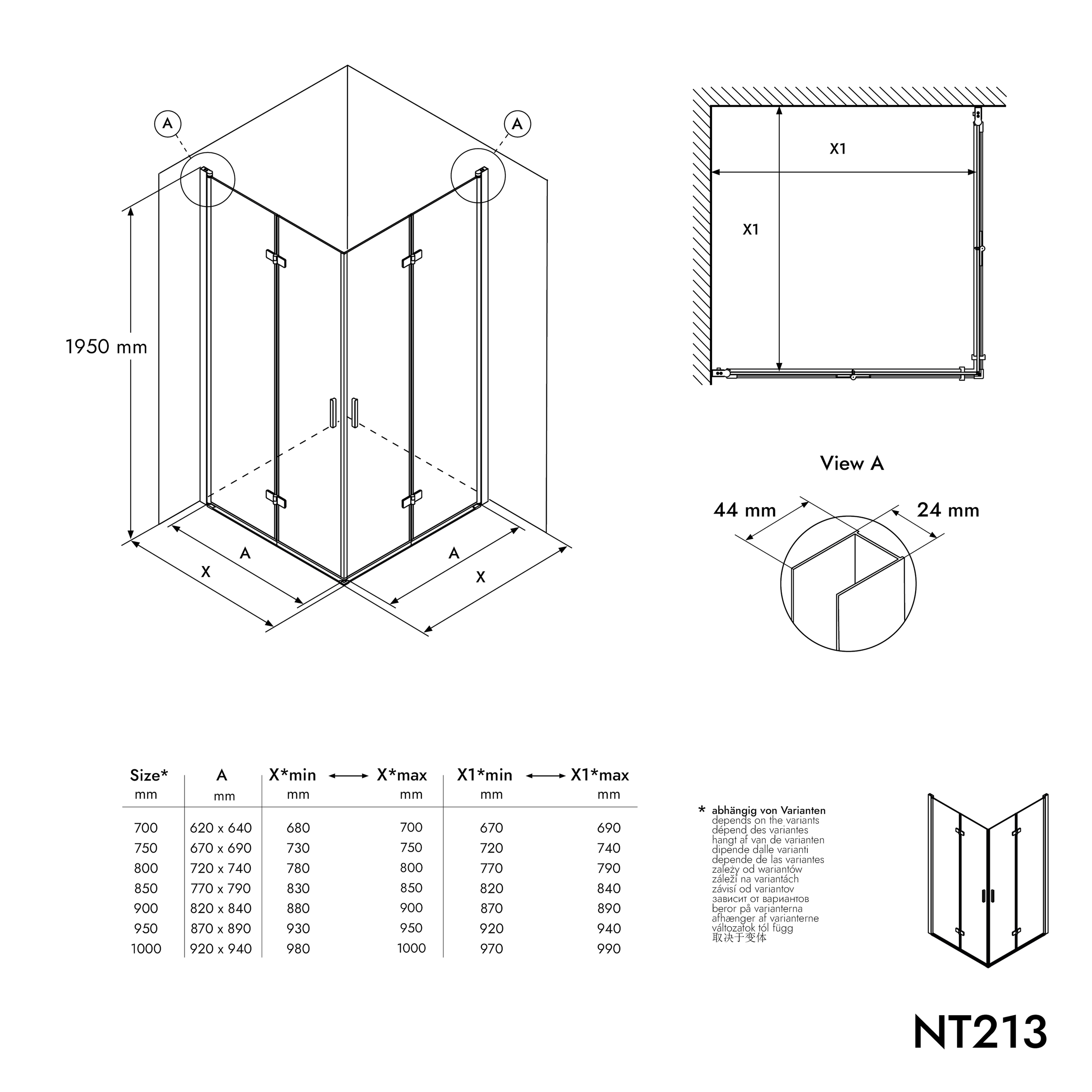 Corner shower with two folding doors NT213