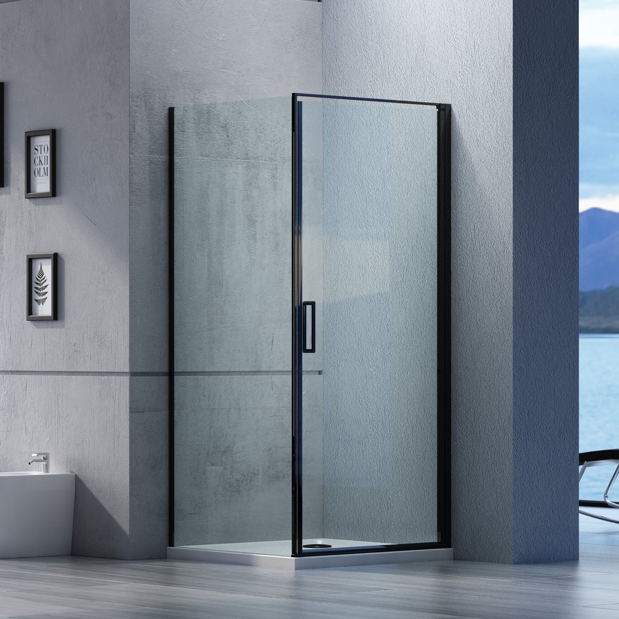 Corner shower enclosure EX416S Black - NANO coating - tempered glass -  90 x 90 x 195 cm