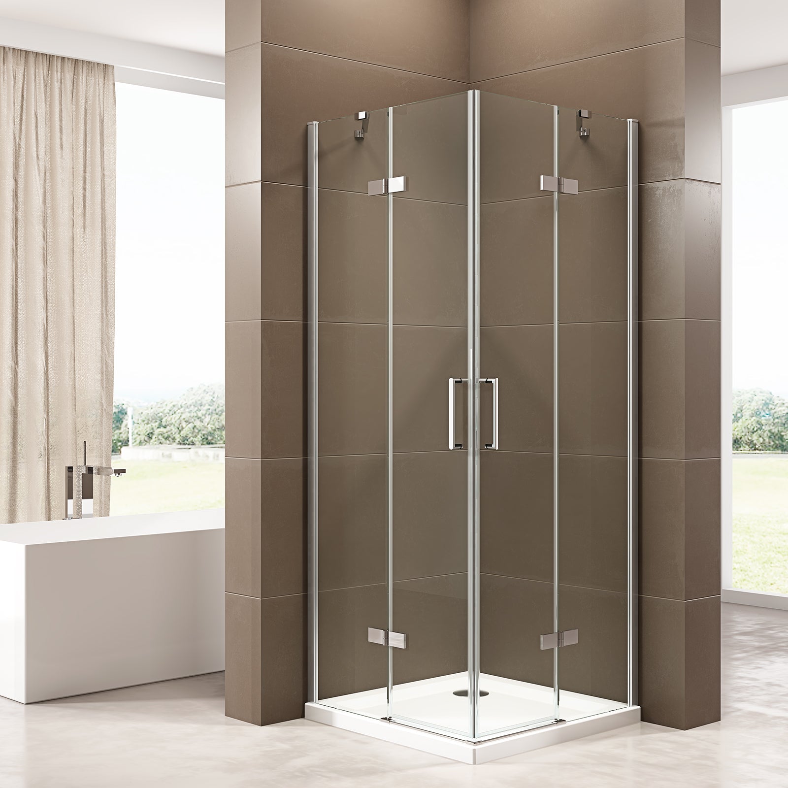 Corner shower with revolving doors, corner entry EX809