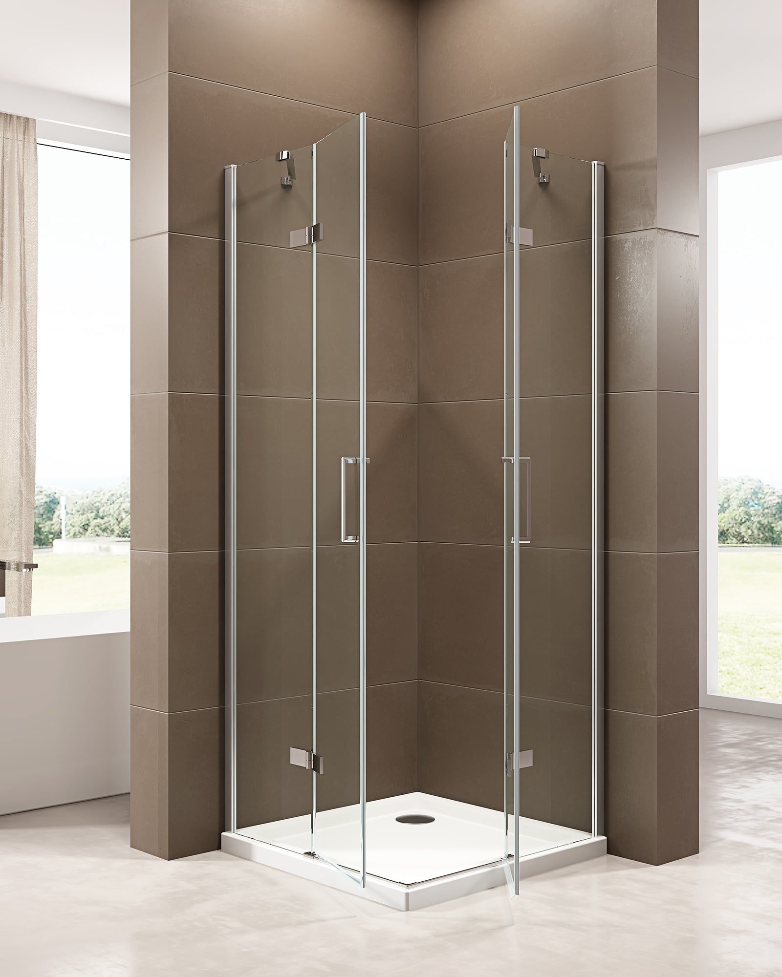 Corner shower with revolving doors, corner entry EX809