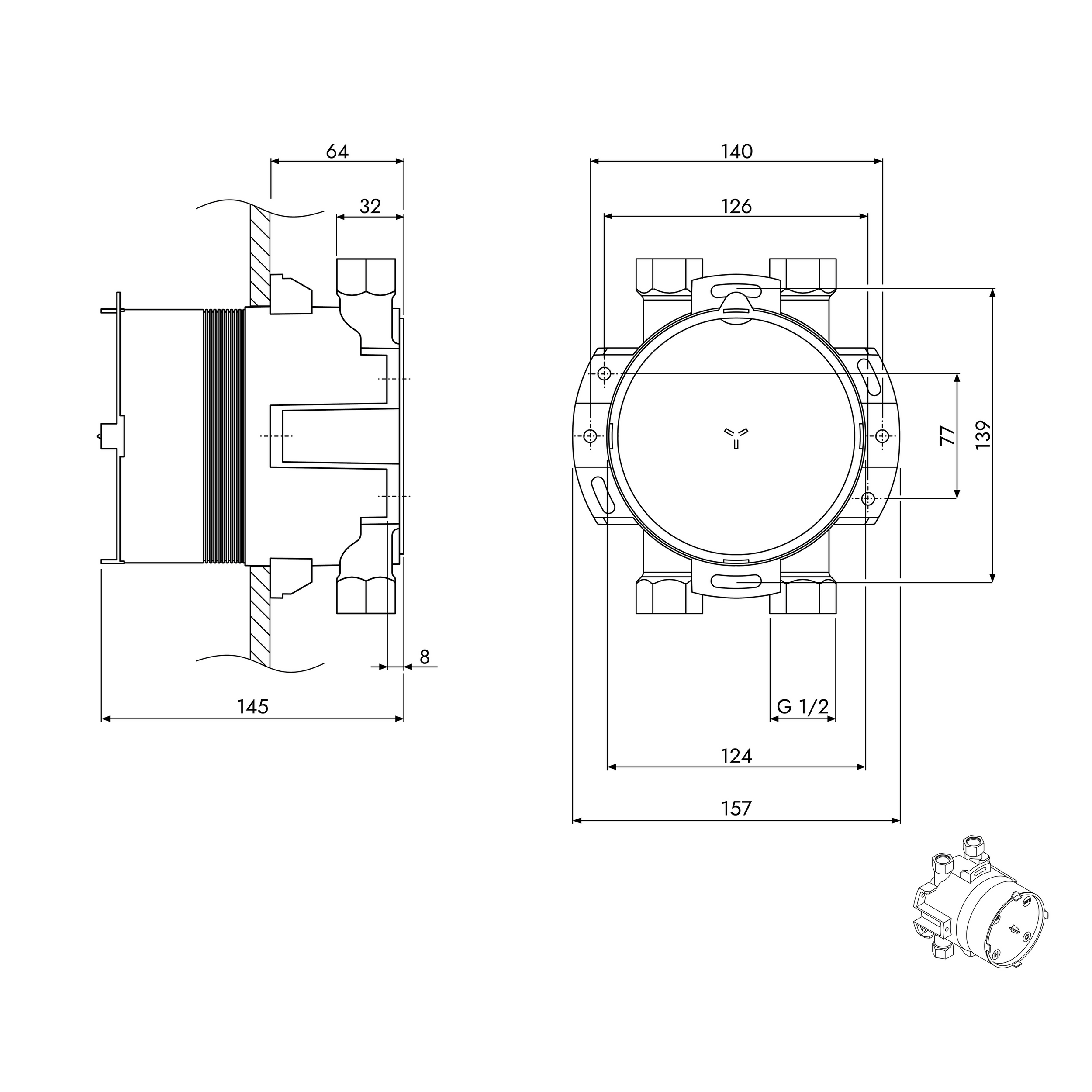 Base body for concealed fitting