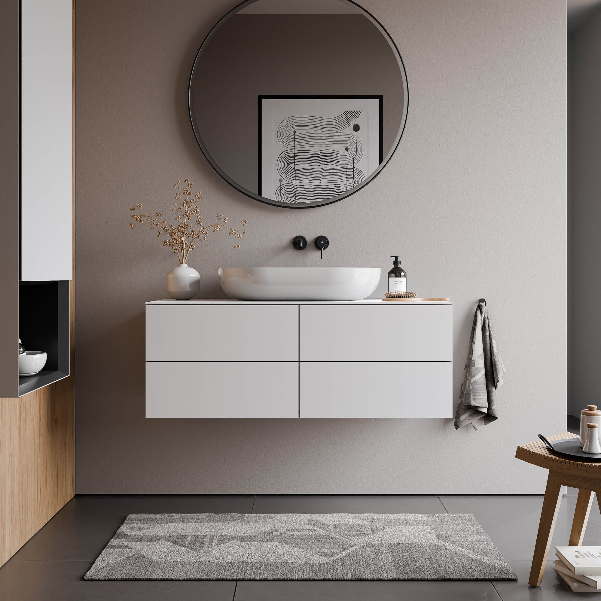 Vanity unit ARCTIC 1200 White Softtouch for countertop washbasin 