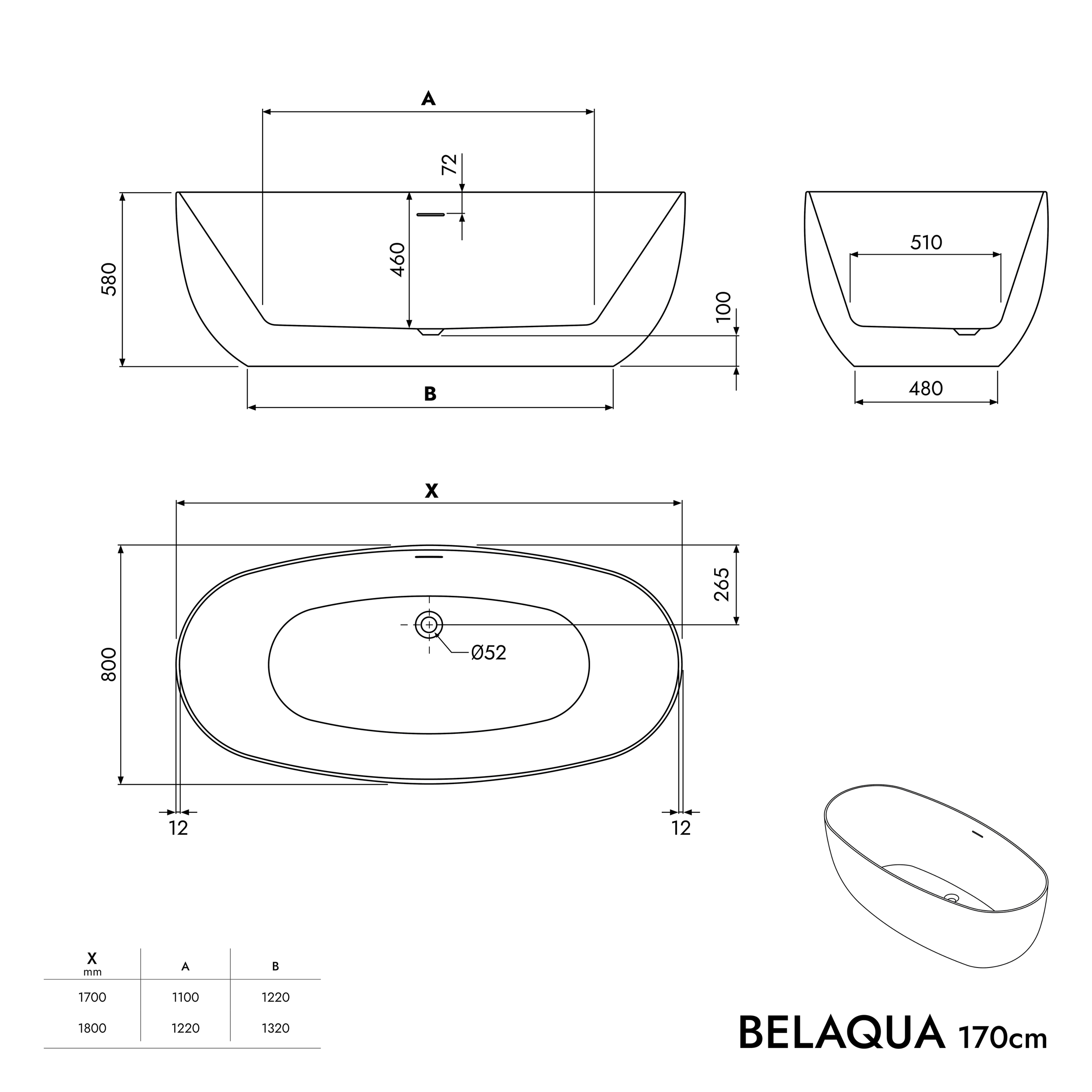 Freestanding bathtub BELAQUA Acrylic