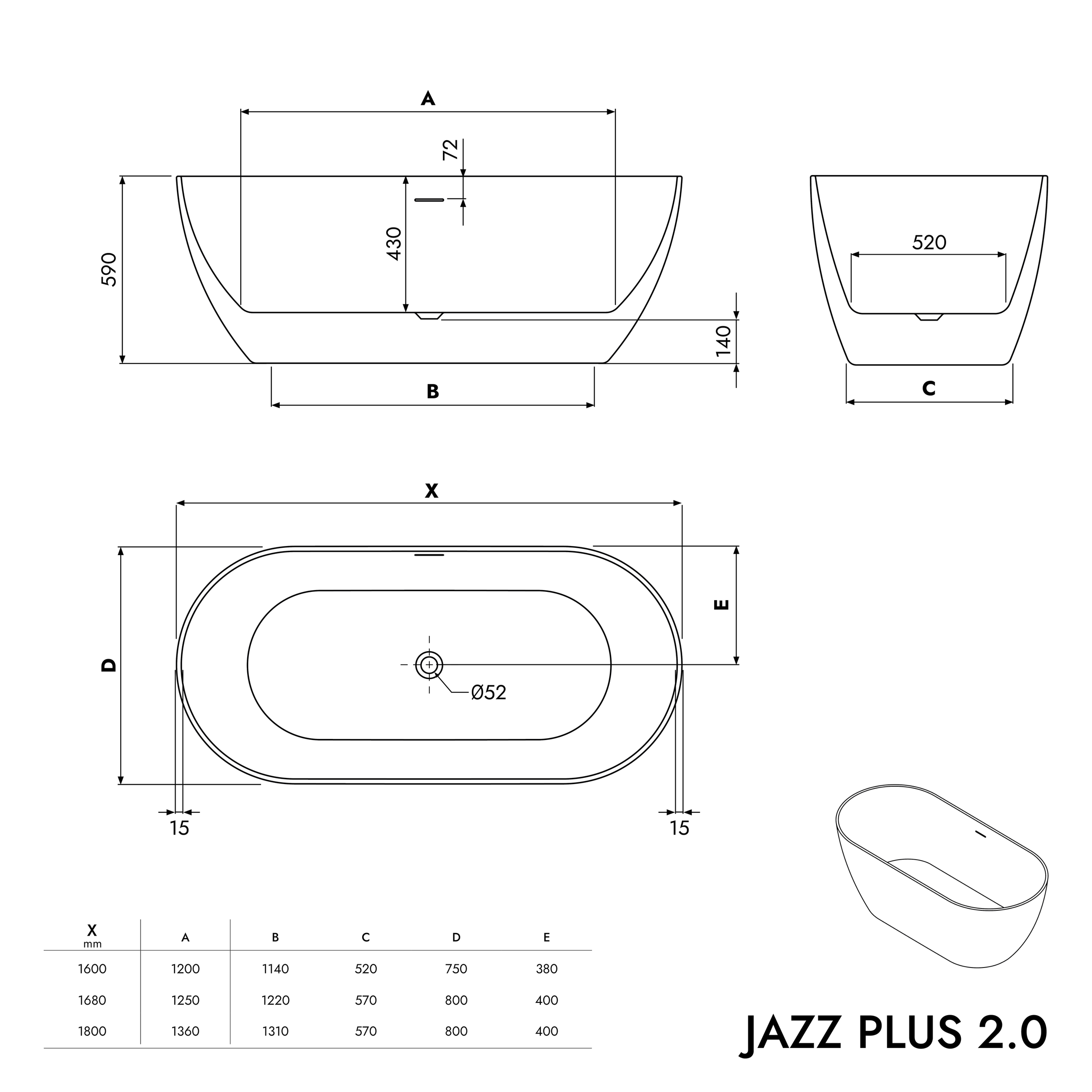 Freestanding bathtub JAZZ PLUS 2.0