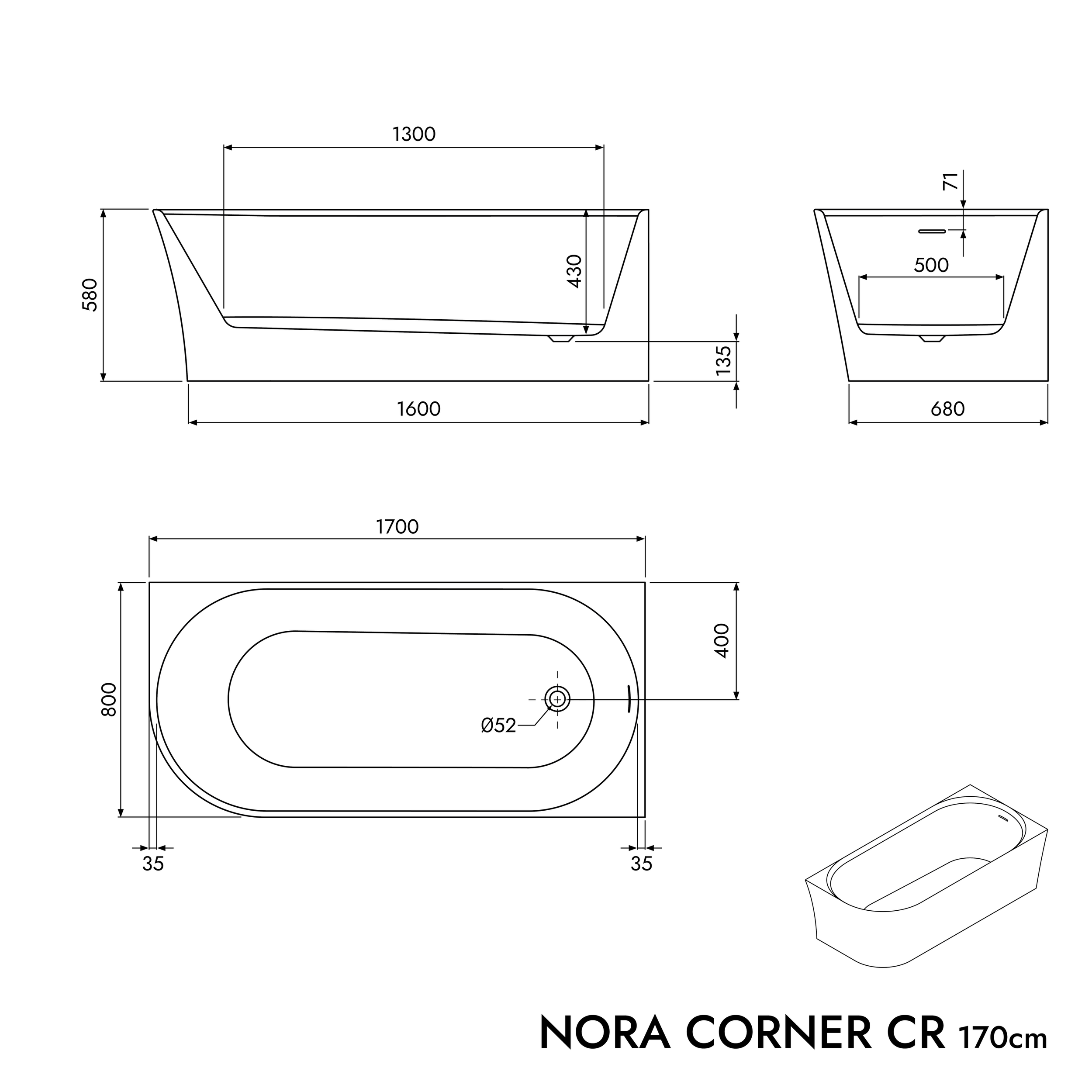 Half Freestanding Space-Saving Bathtub NORA CORNER Acrylic Matte White