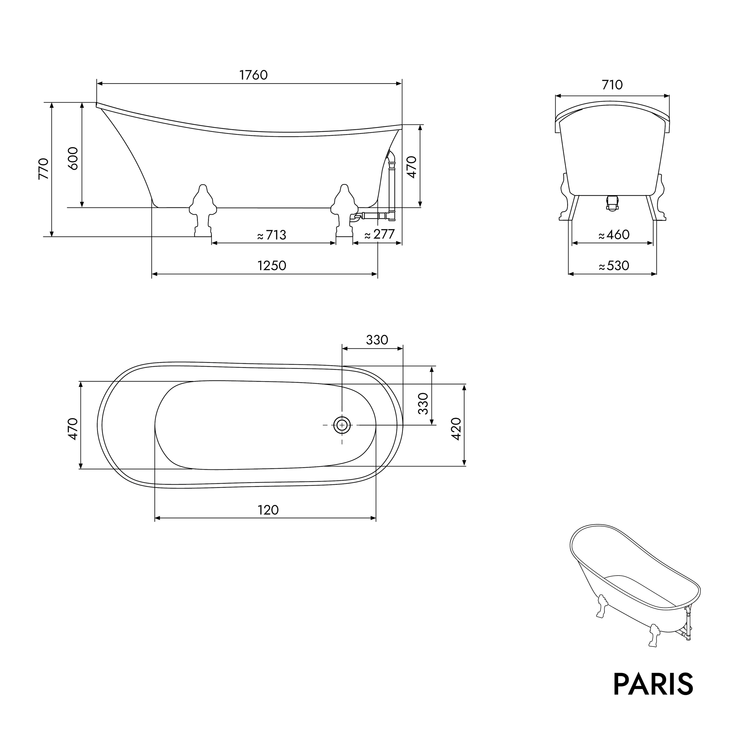 Freestanding bathtub PARIS acrylic