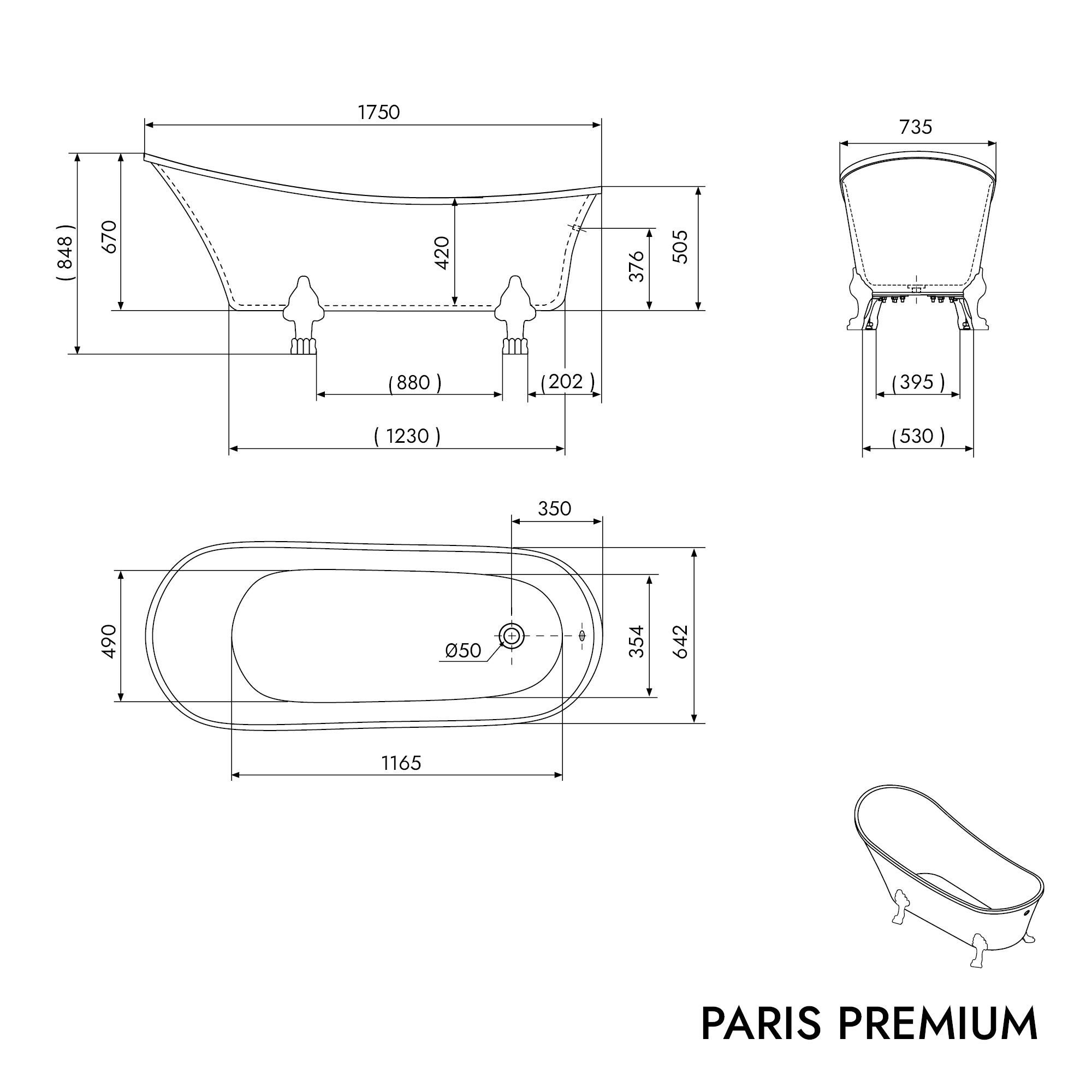 Freestanding bathtub PARIS PREMIUM