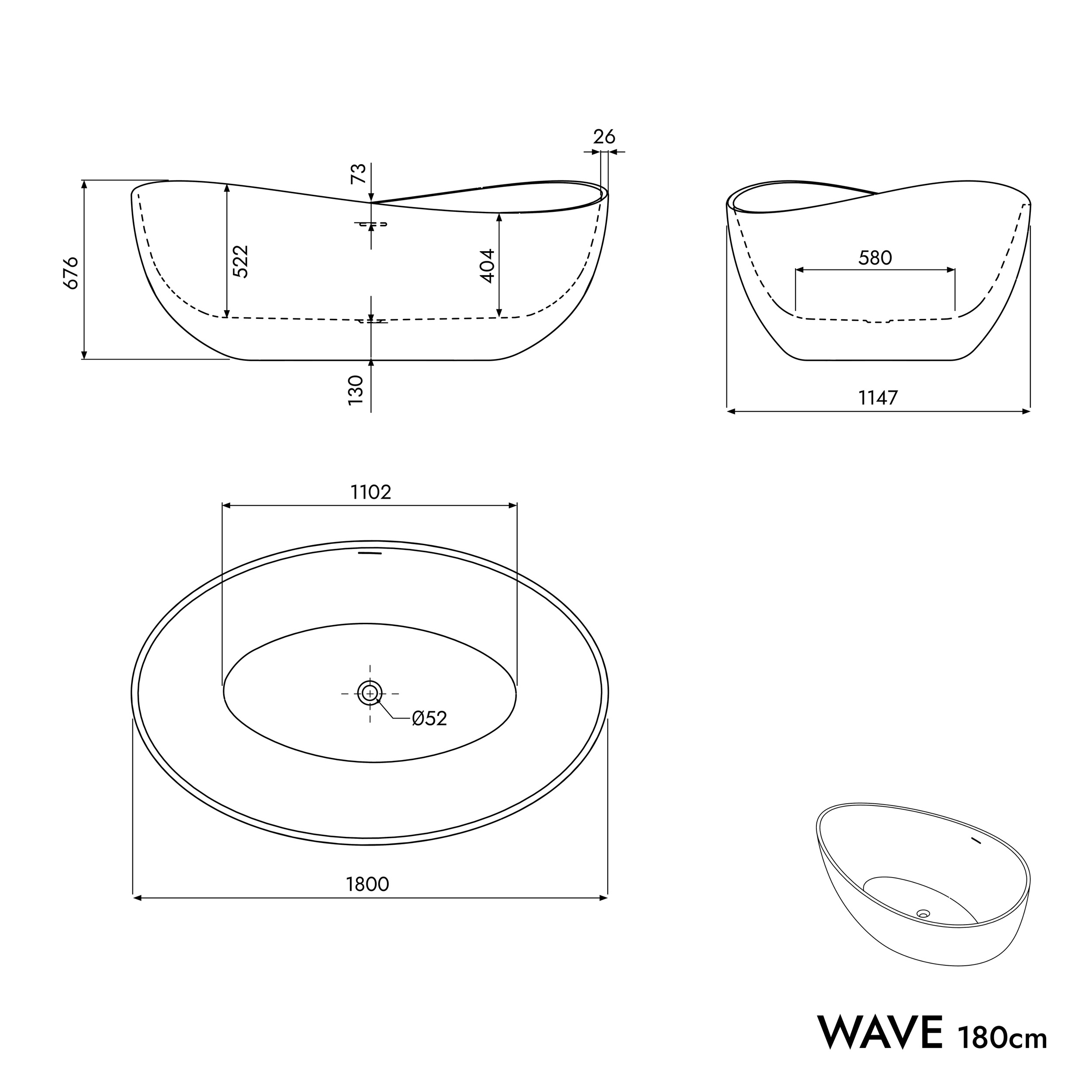 Free-standing bathtub WAVE
