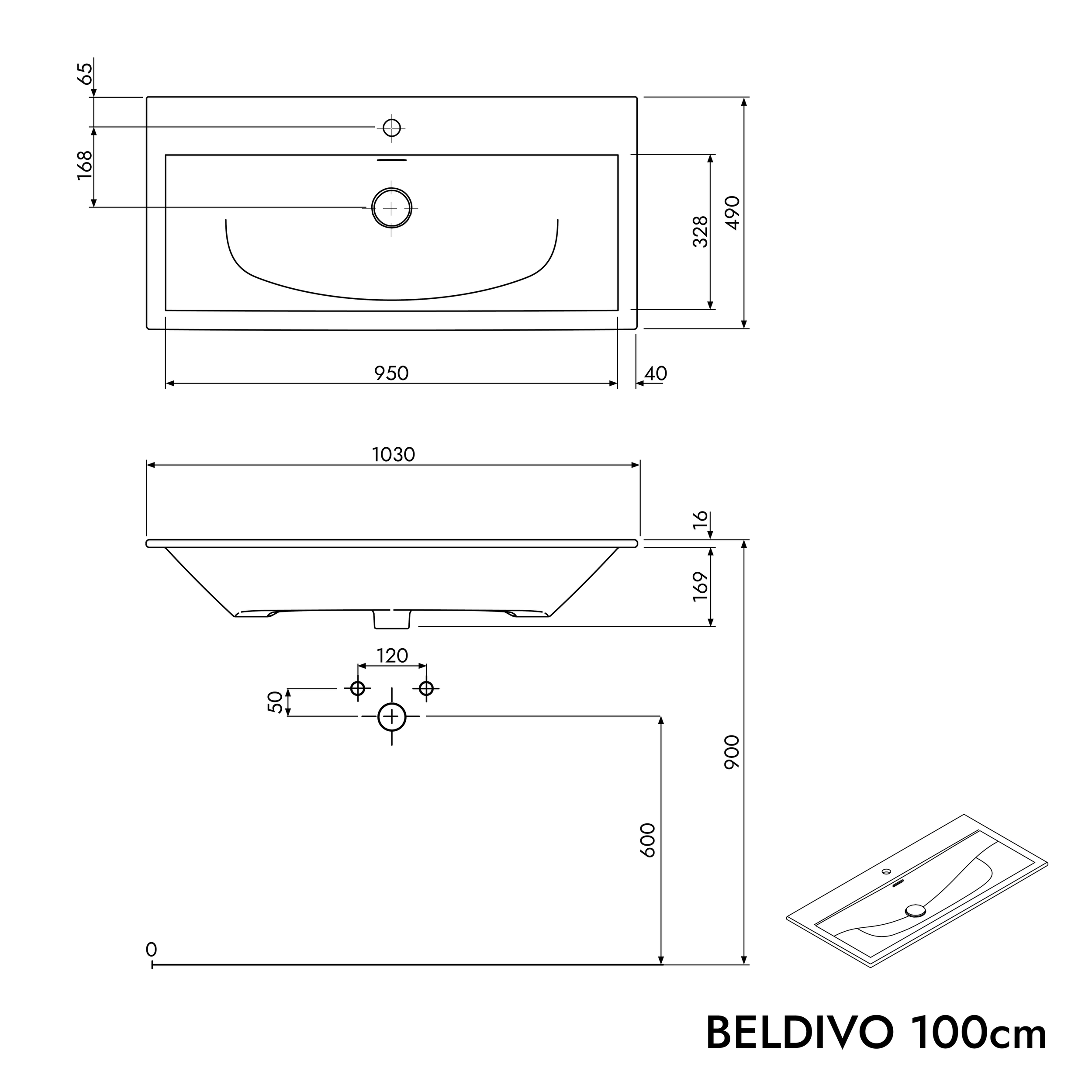 Bathroom furniture set BELDIVO 100 cm with washbasin