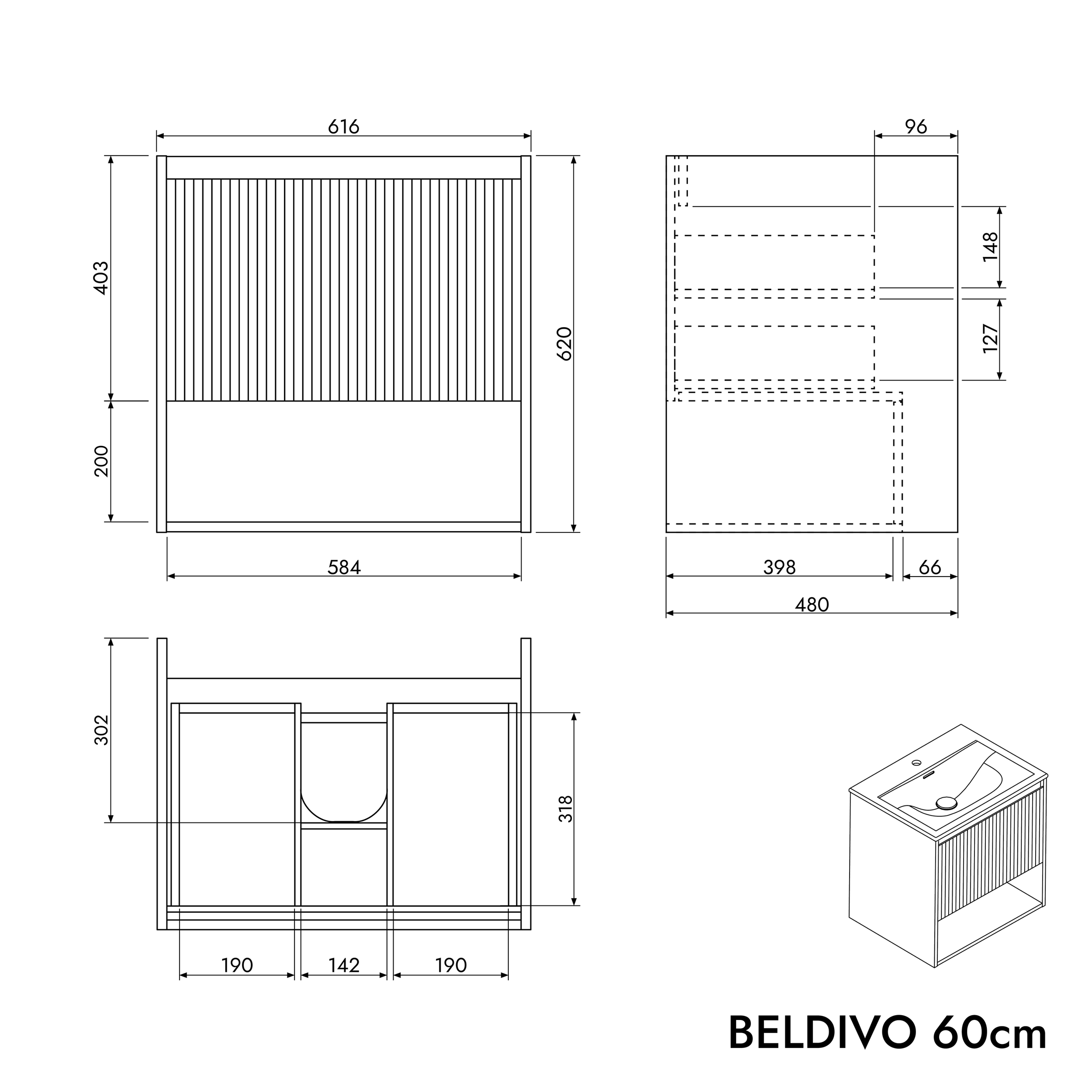 Bathroom furniture set BELDIVO 60 cm with washbasin