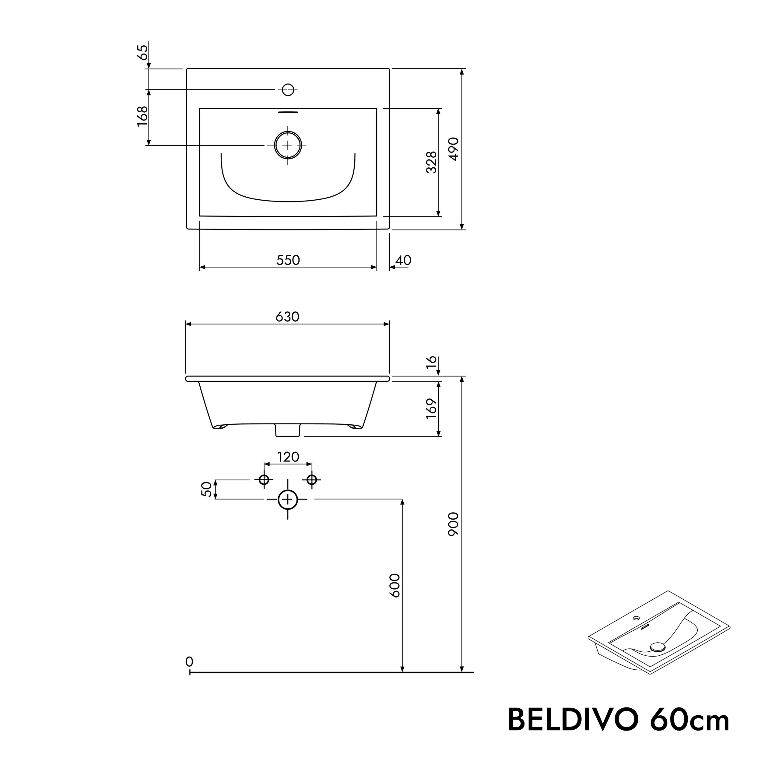 Bathroom furniture set BELDIVO 60 cm with washbasin