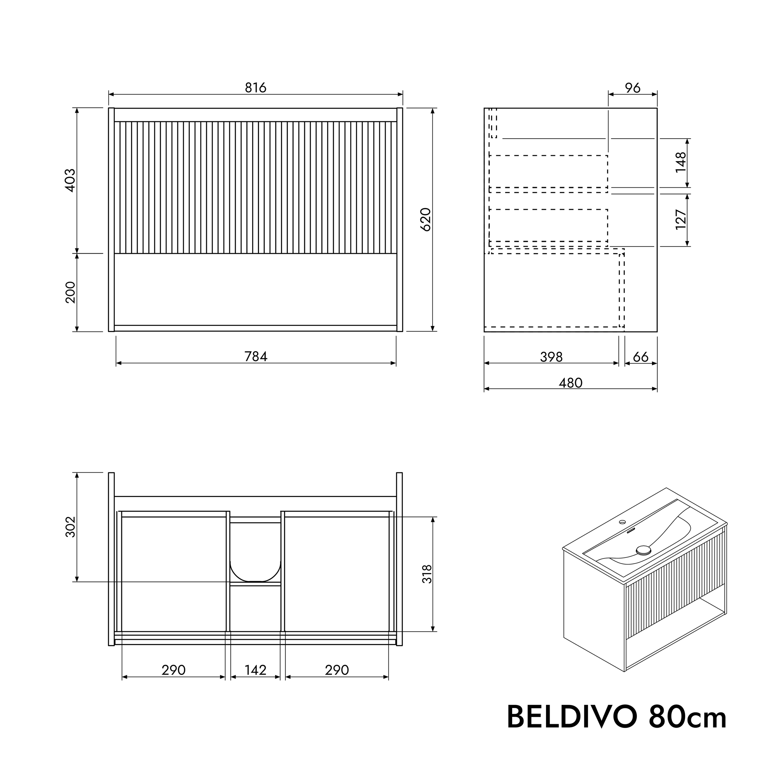 Bathroom furniture set BELDIVO 80 cm with washbasin