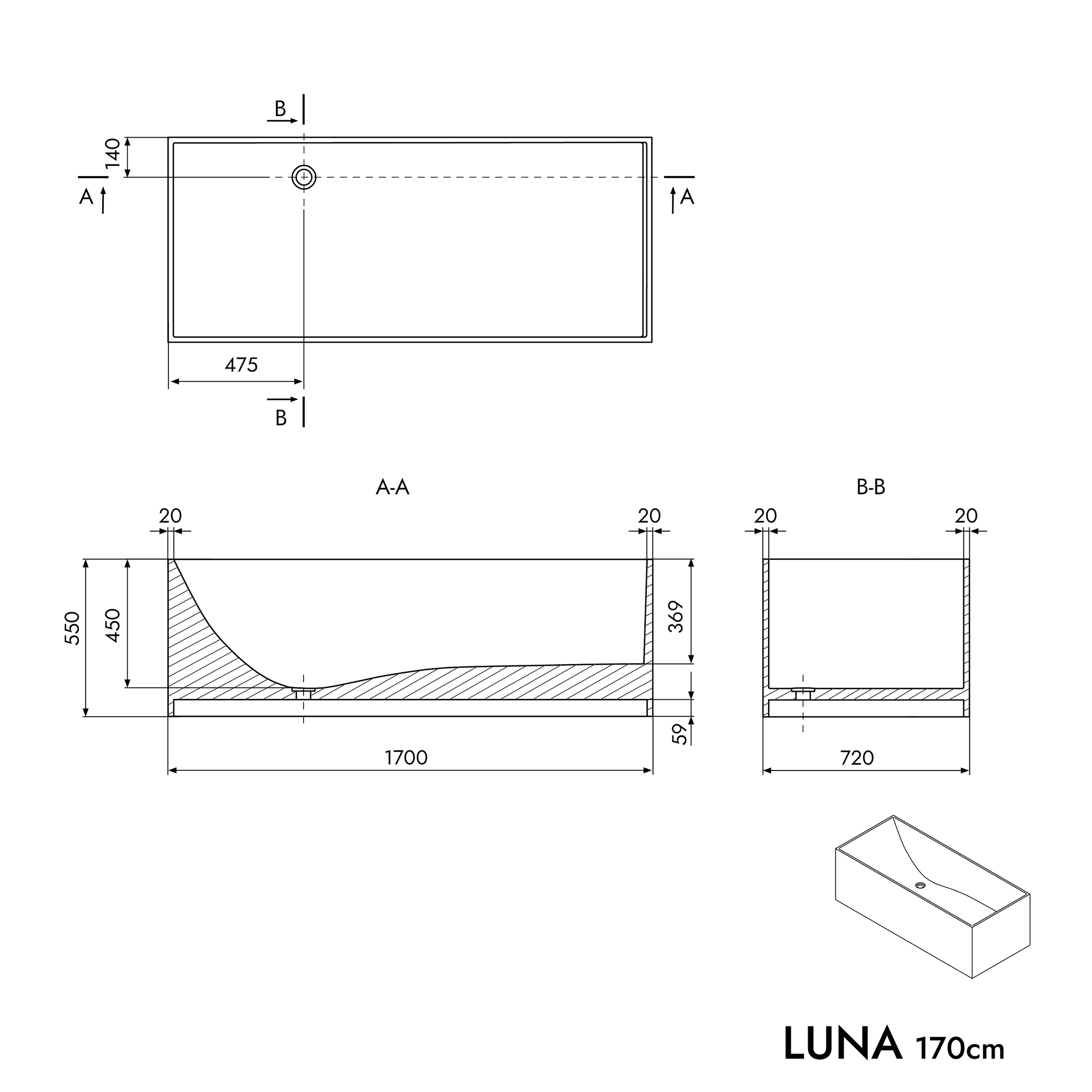 Freestanding bathtub LUNA STONE