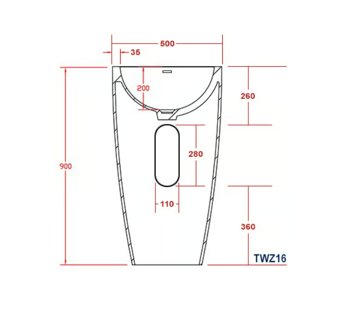 Freestanding Washbasin TWZ16 -  Solid Stone - 50x50x90cm