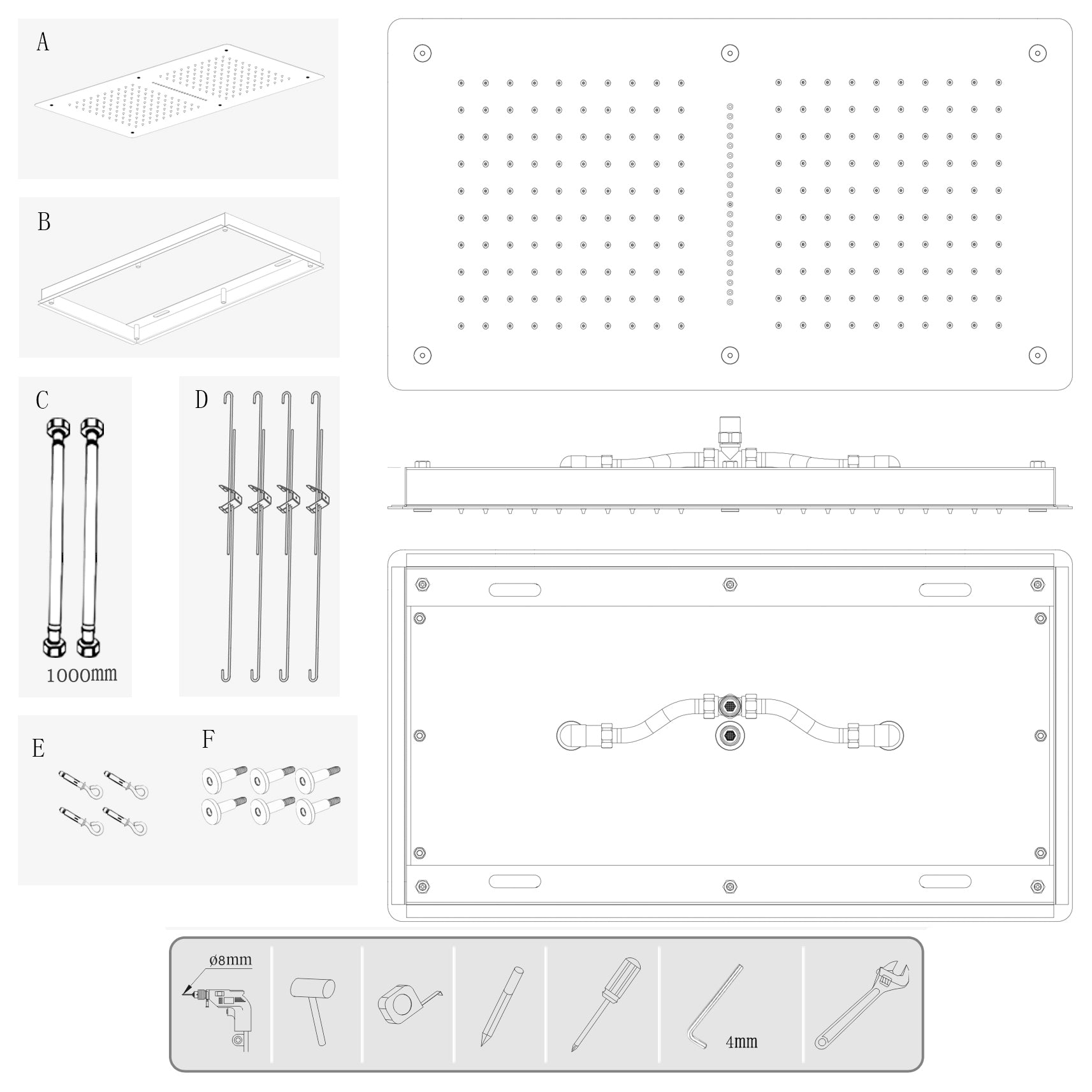 XXL rain shower stainless steel ceiling shower DPG5019