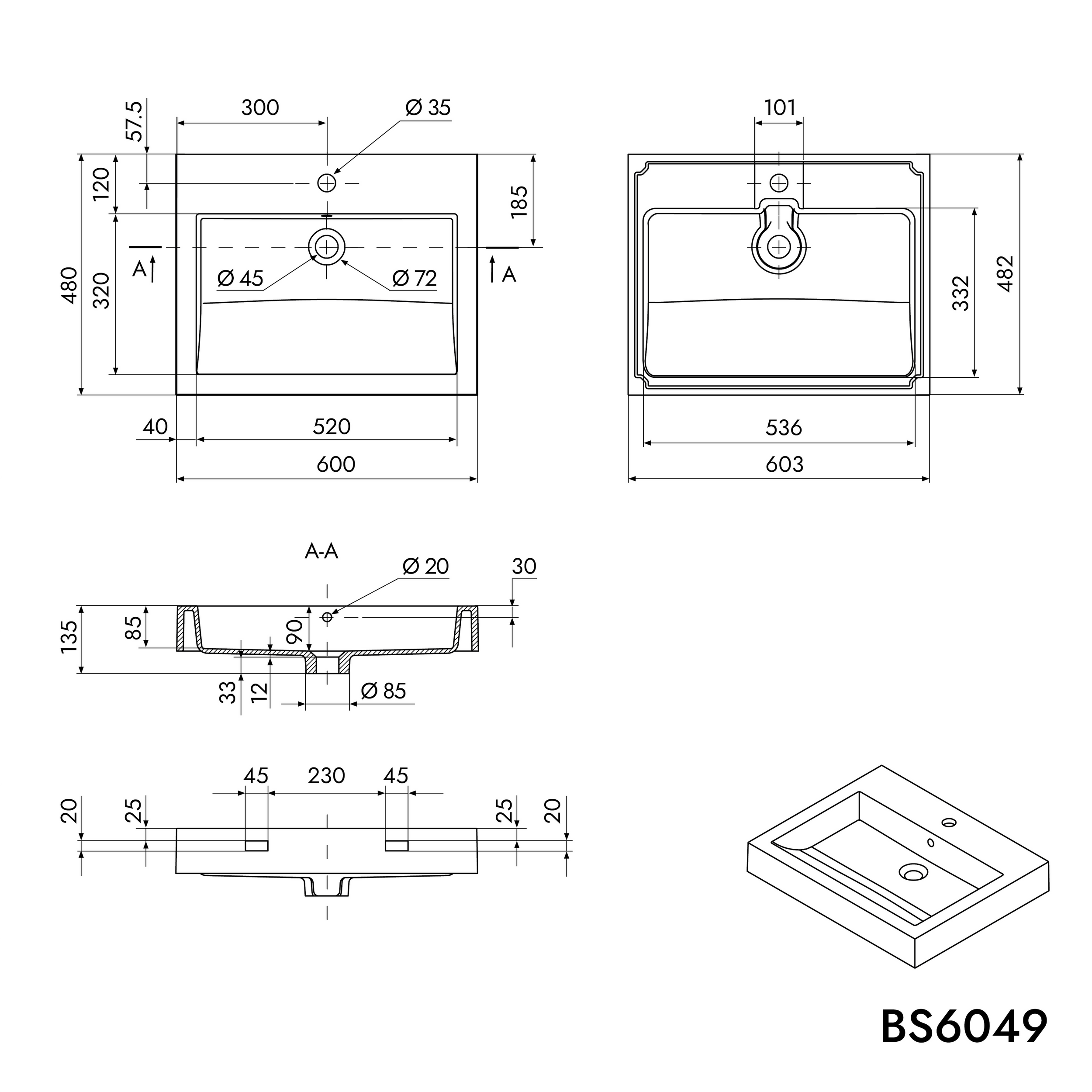 Wall-mounted washbasin Countertop basin BS6049