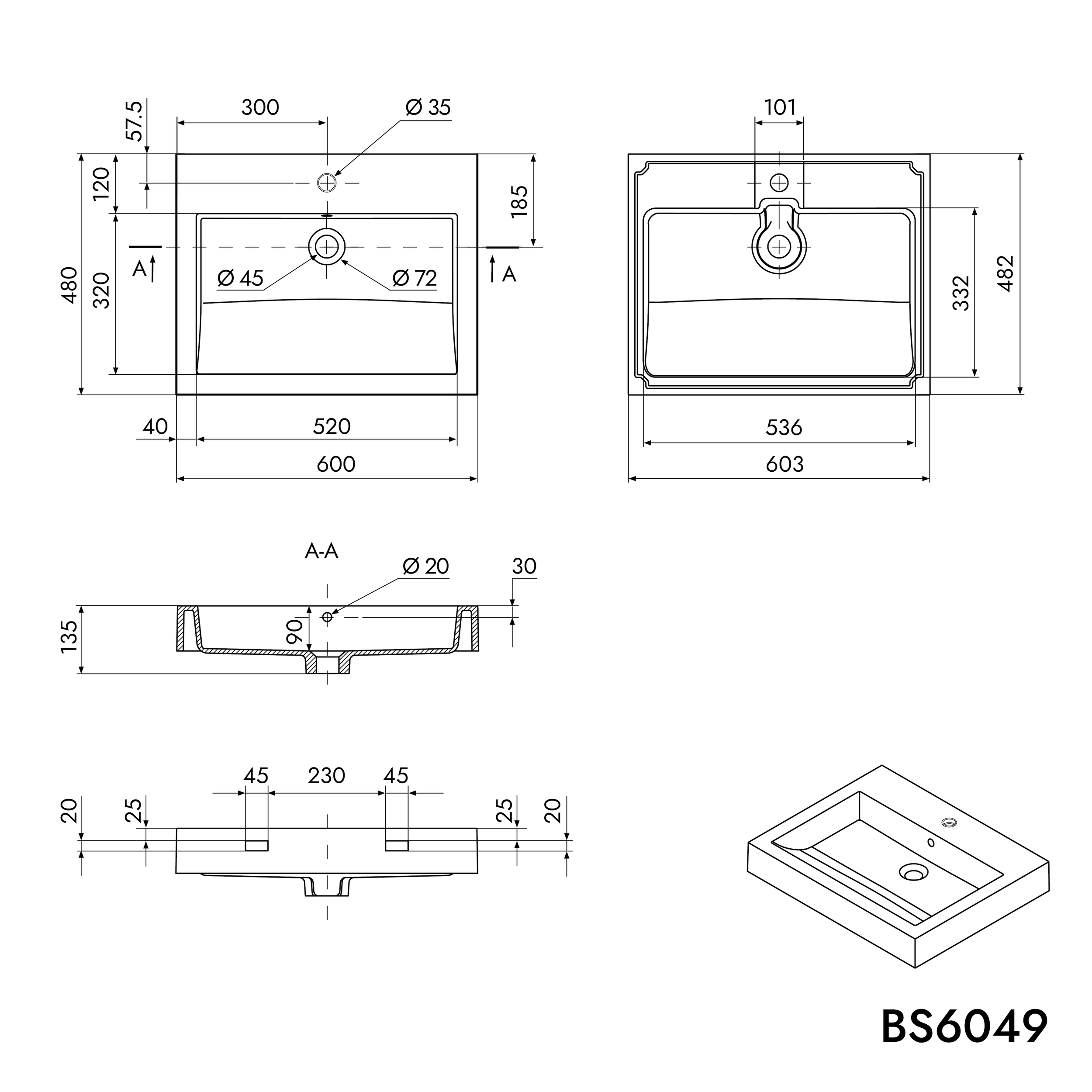Wall-mounted washbasin Countertop basin BS6049