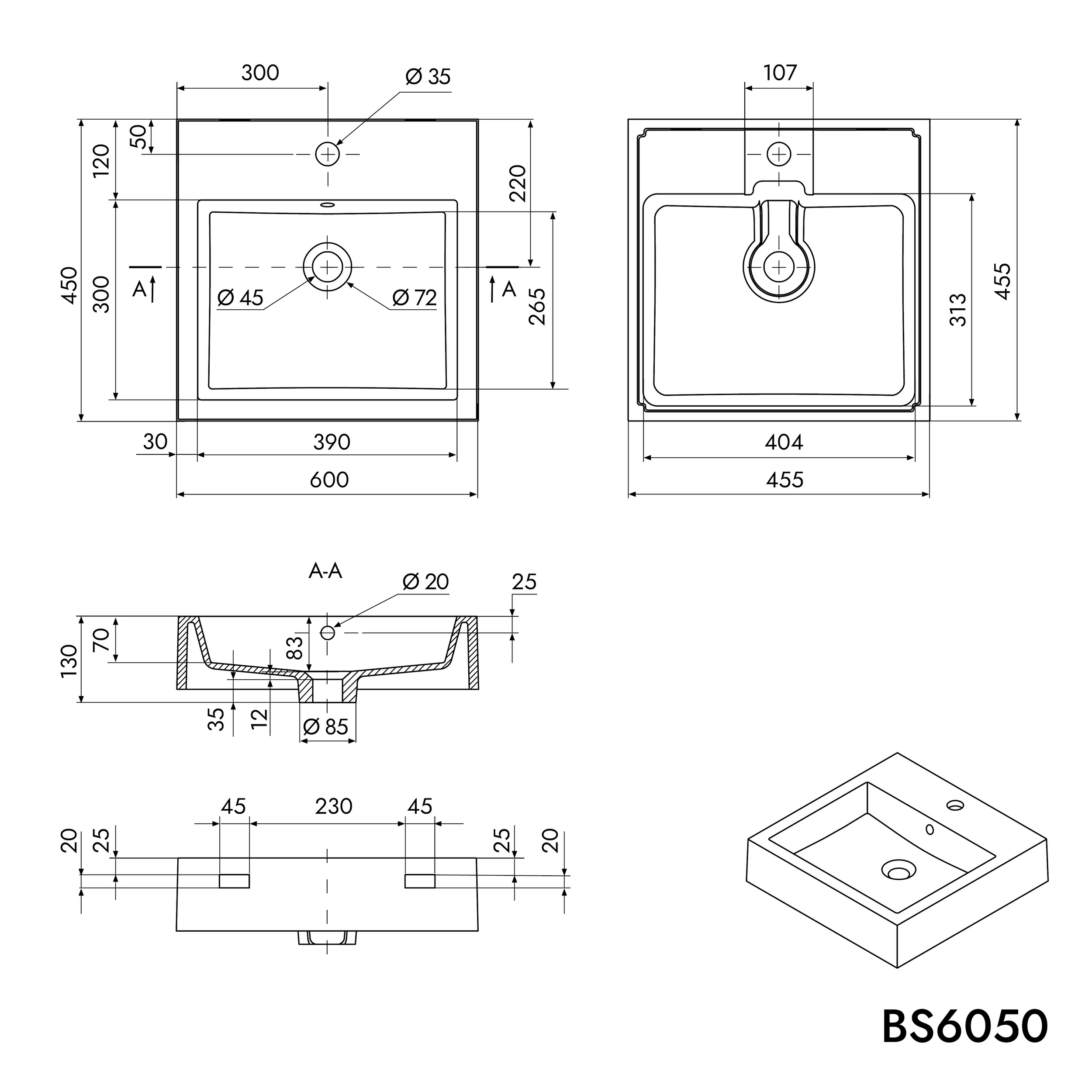 Wall-mounted washbasin Countertop basin BS6050
