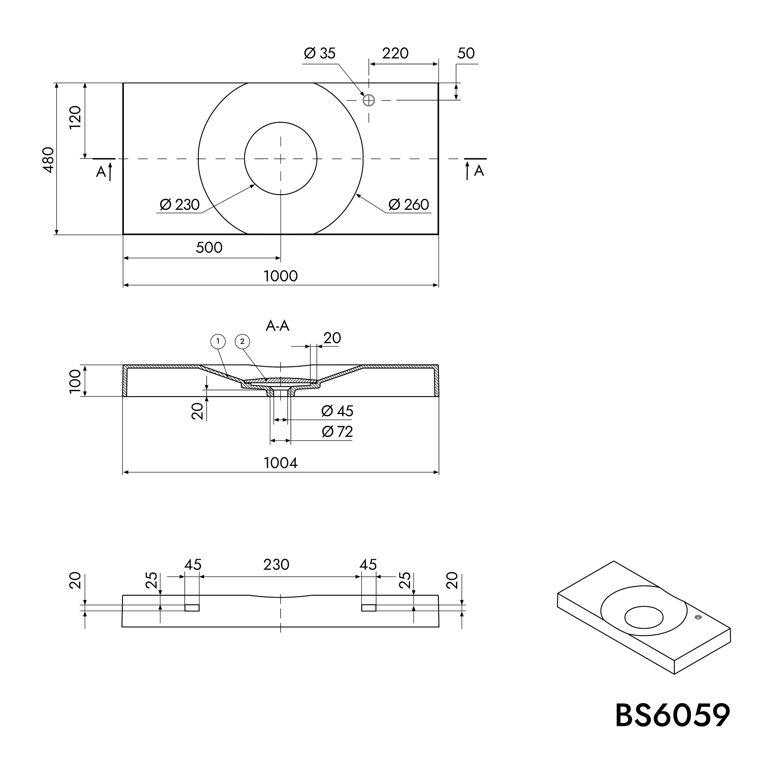 Wall-mounted washbasin Countertop basin BS6059 in cast marble