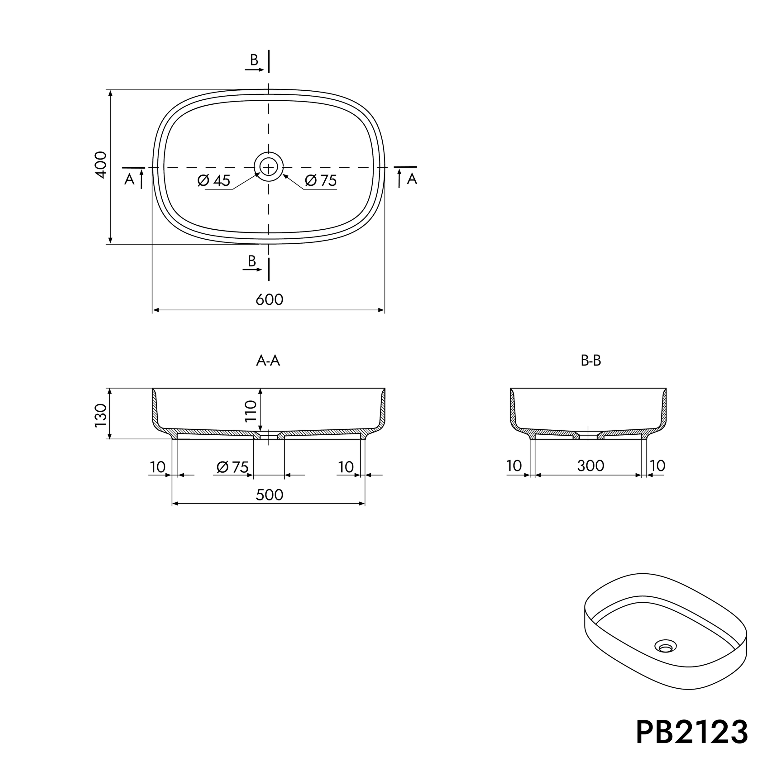 Countertop washbasin PB2123