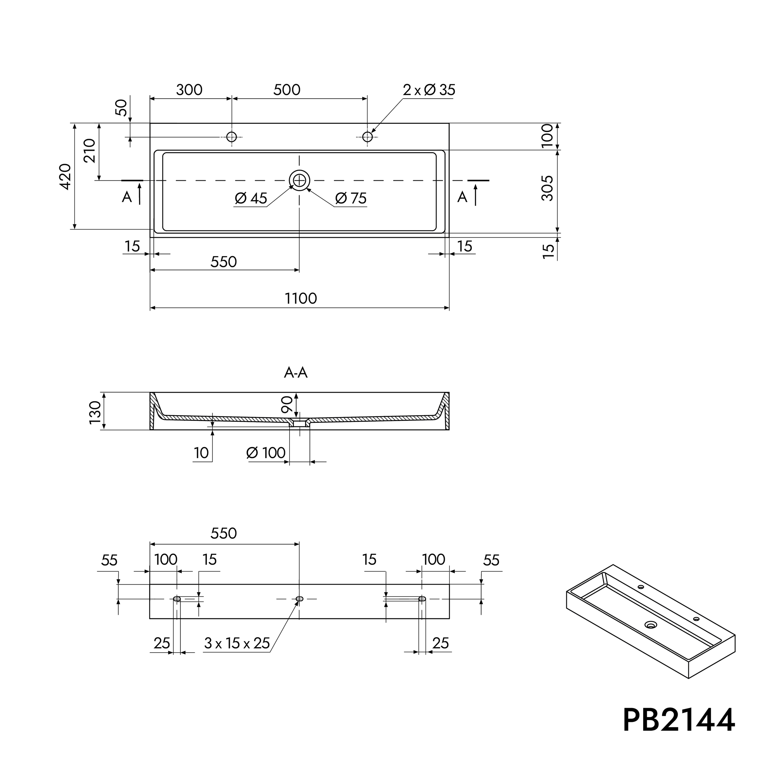 Countertop washbasin Wall-mounted washbasin PB2144-1