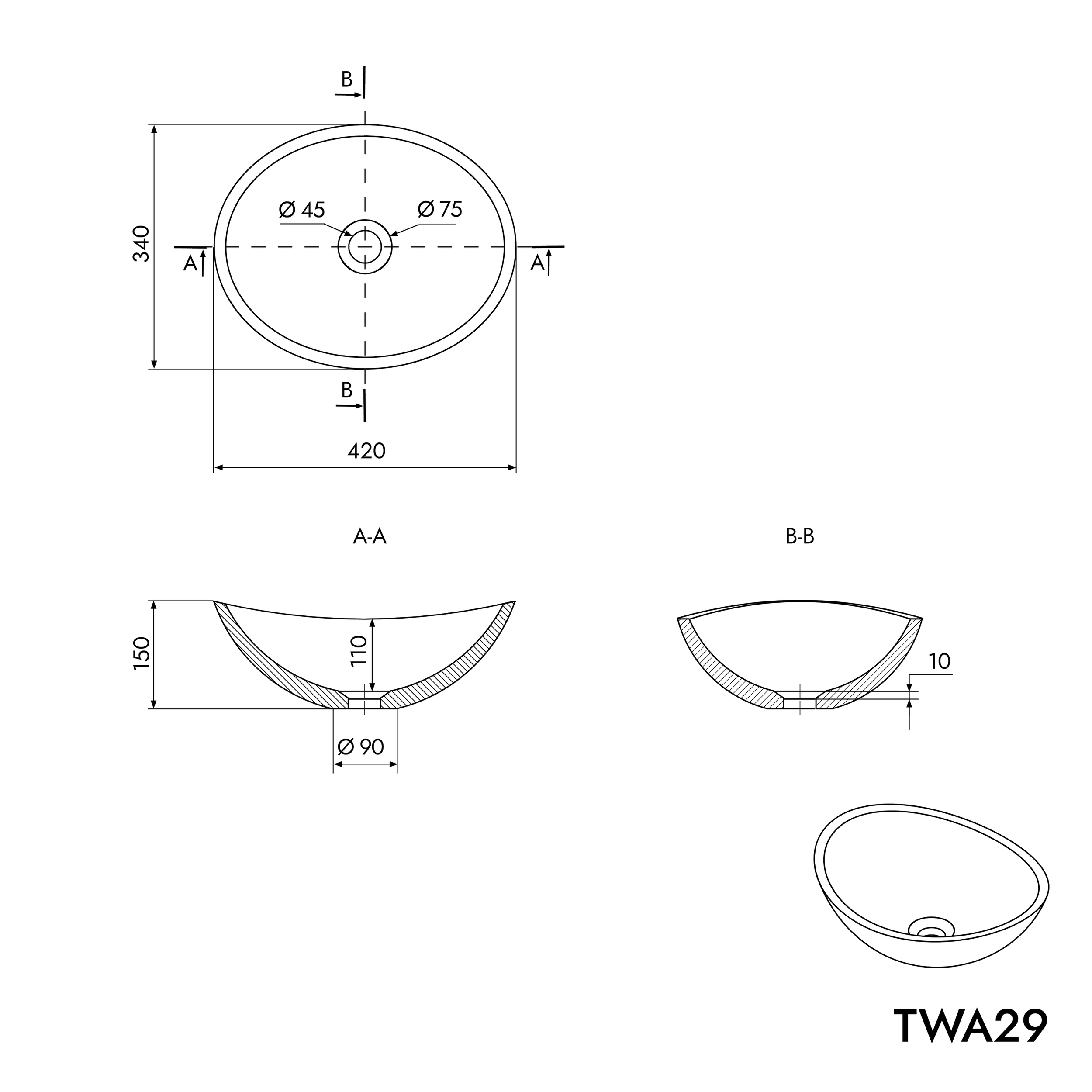 Countertop washbasin TWA29