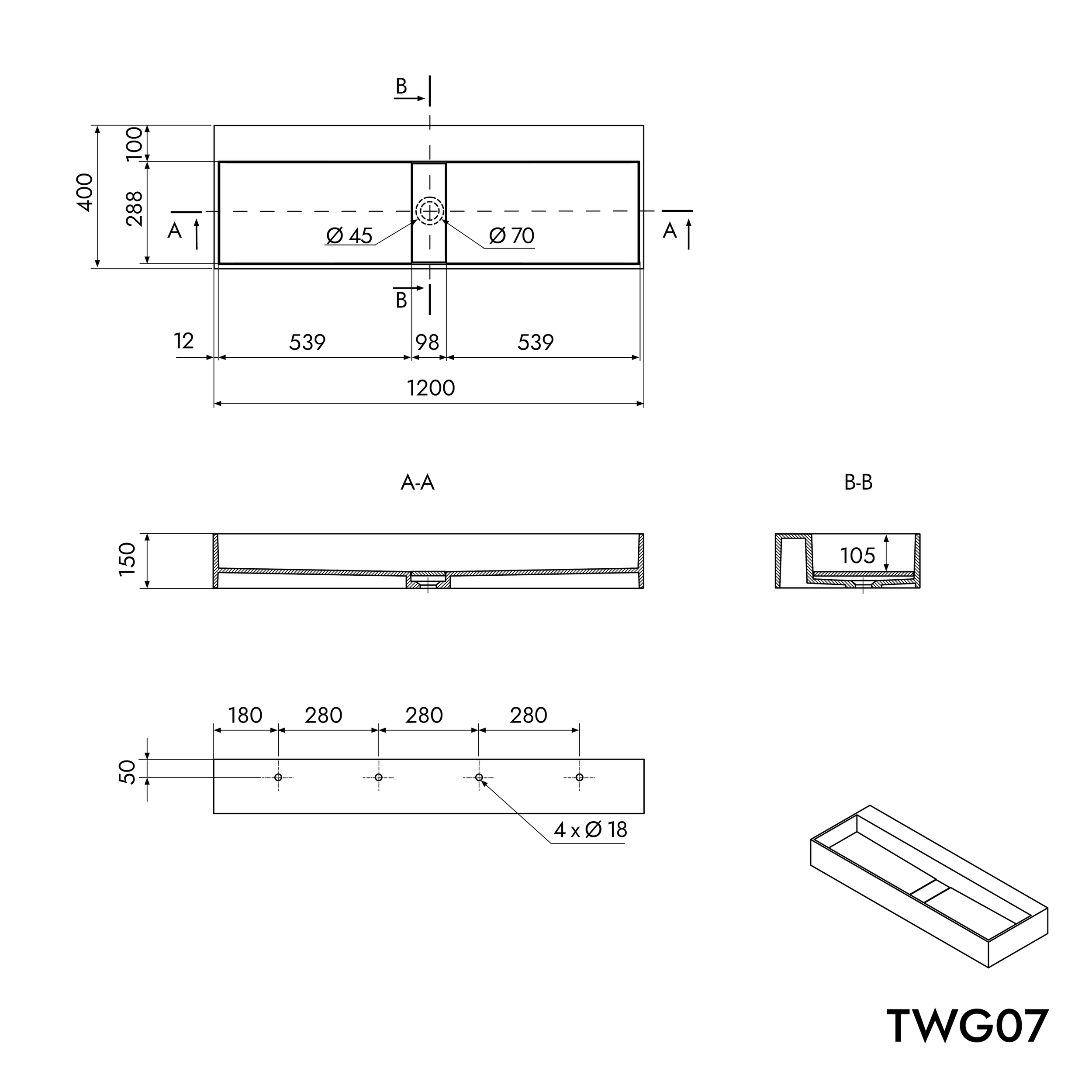 Wall-mounted washbasin Countertop basin TWG07