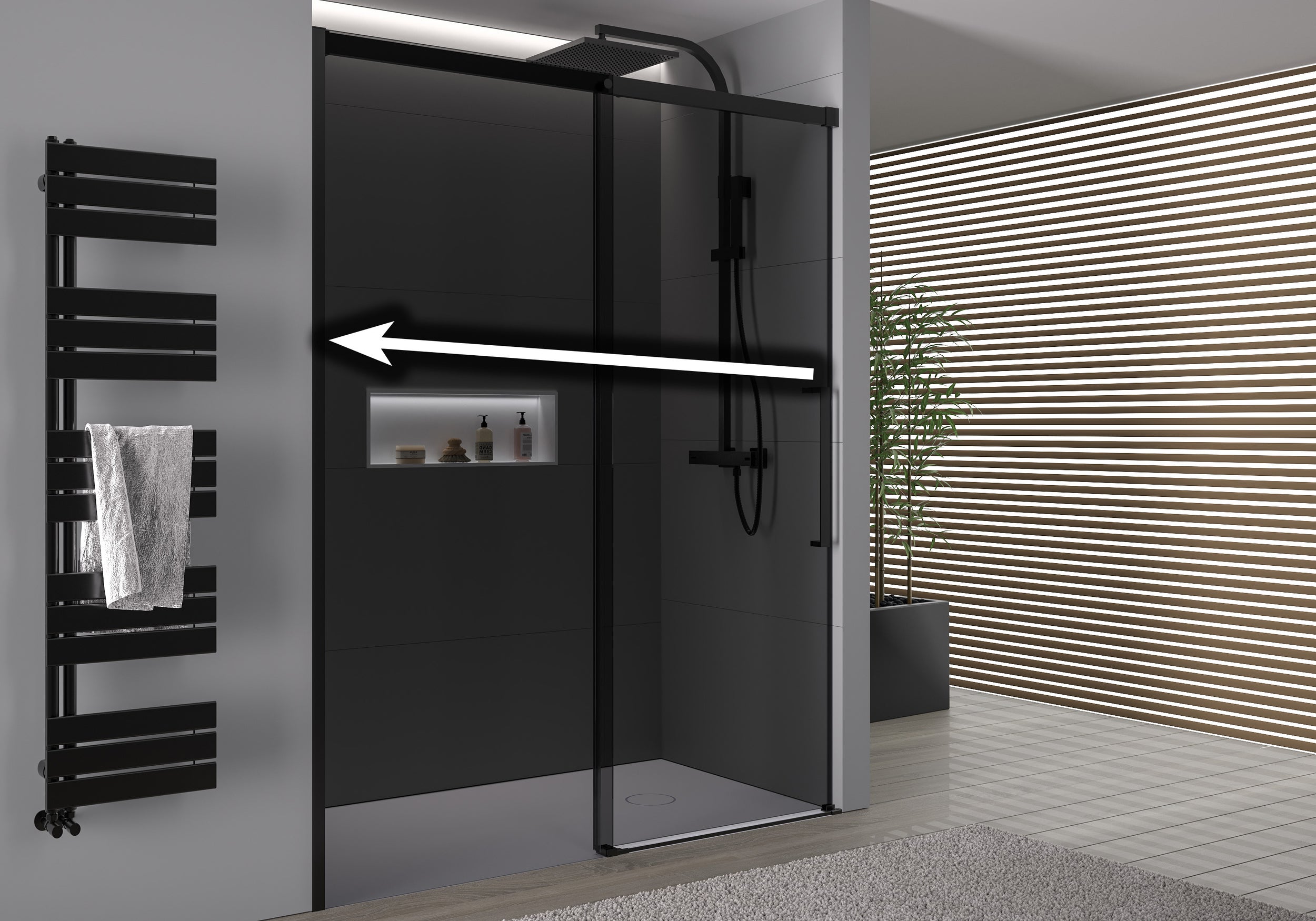 Matt Black Sliding Door Shower Enclosure DX906 FLEX - 8 mm Nano grey safety glass- selectable width 