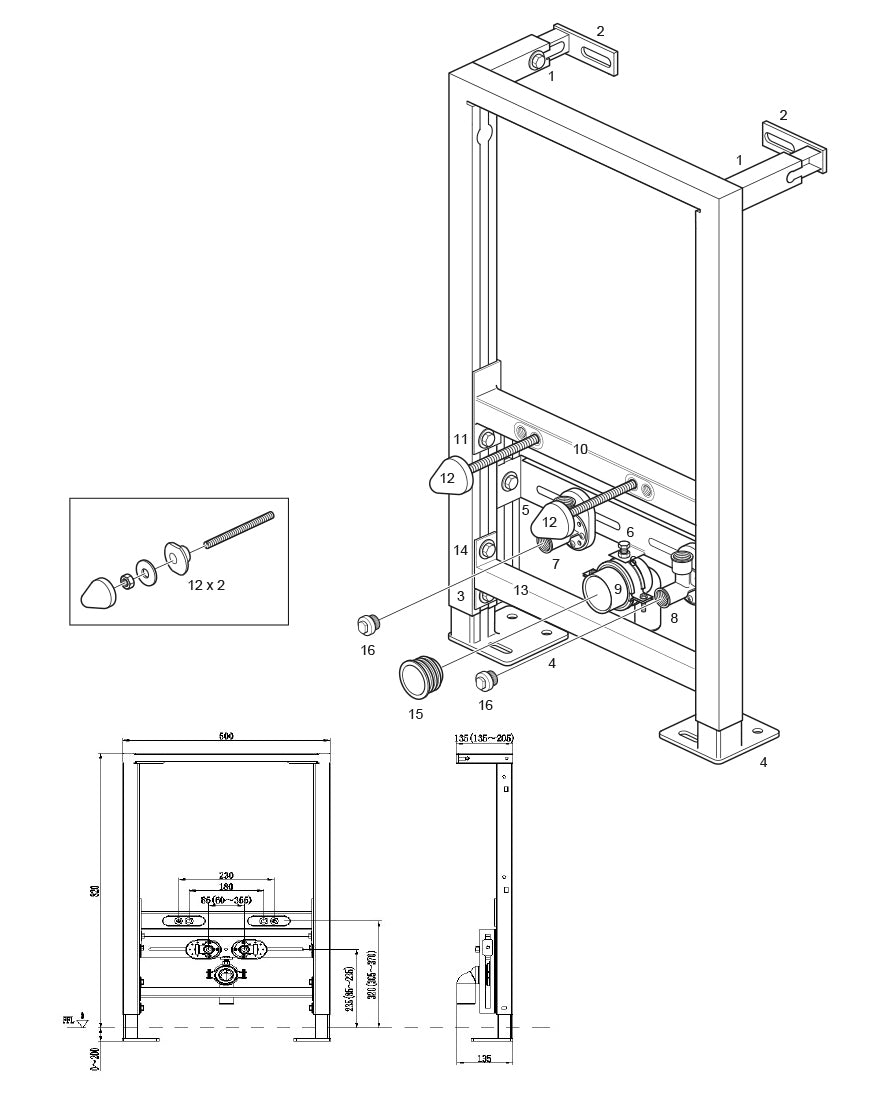 Wall-mounted bidet pre-wall element G30013A