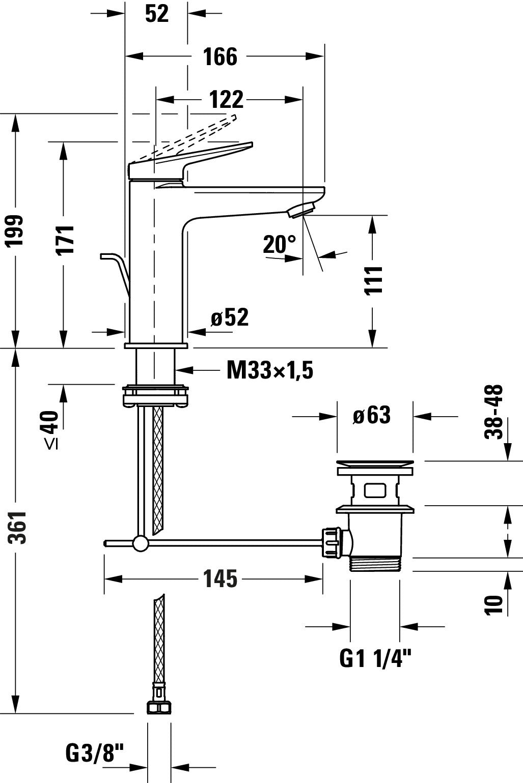 Duravit Wave single-lever basin mixer M FreshStart - drain fitting selectable