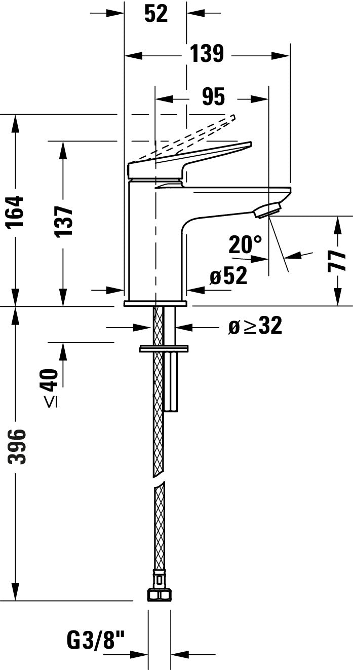 Duravit Wave single-lever basin mixer S with FreshStart function - drain set selectable