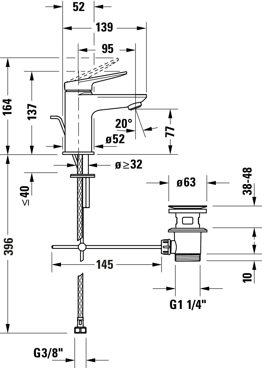 Duravit Wave single-lever basin mixer S with FreshStart function - drain set selectable