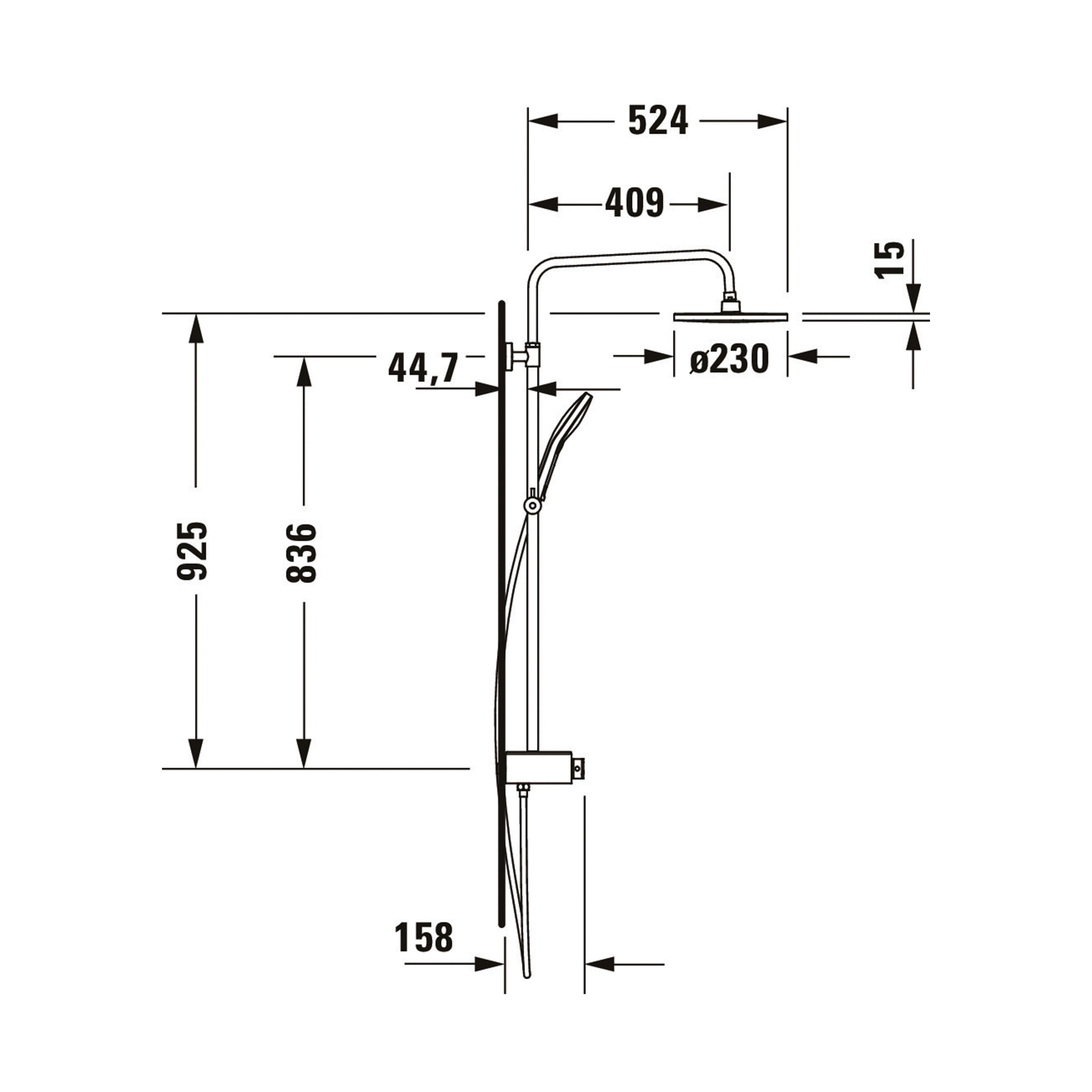 Duravit Shower System with thermostat, glass shelf, 3 spray types and MinusFlow function - chrome/white