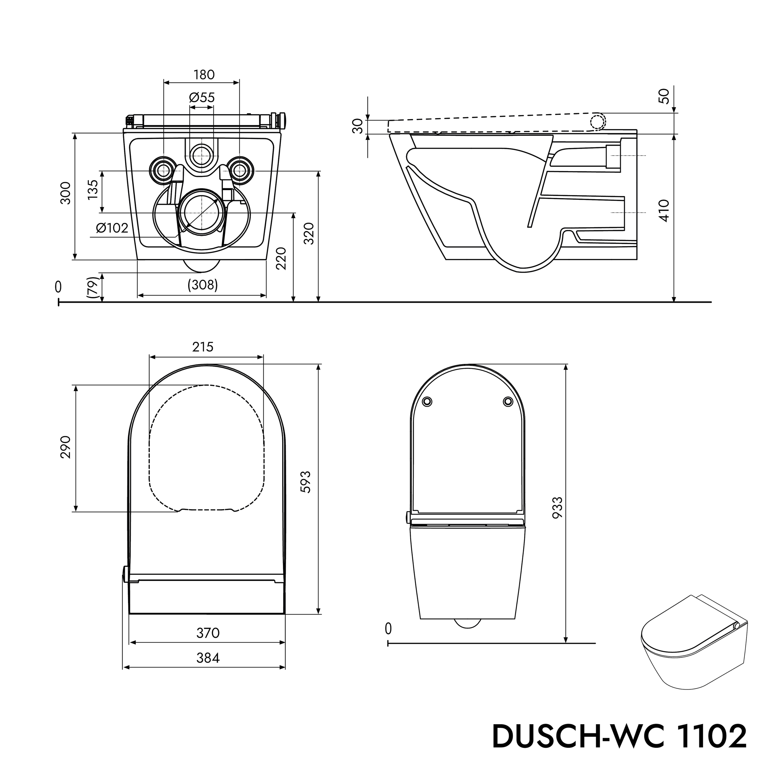 Shower toilet complete set PREMIUM 1102 with Geberit Duofix prewall element