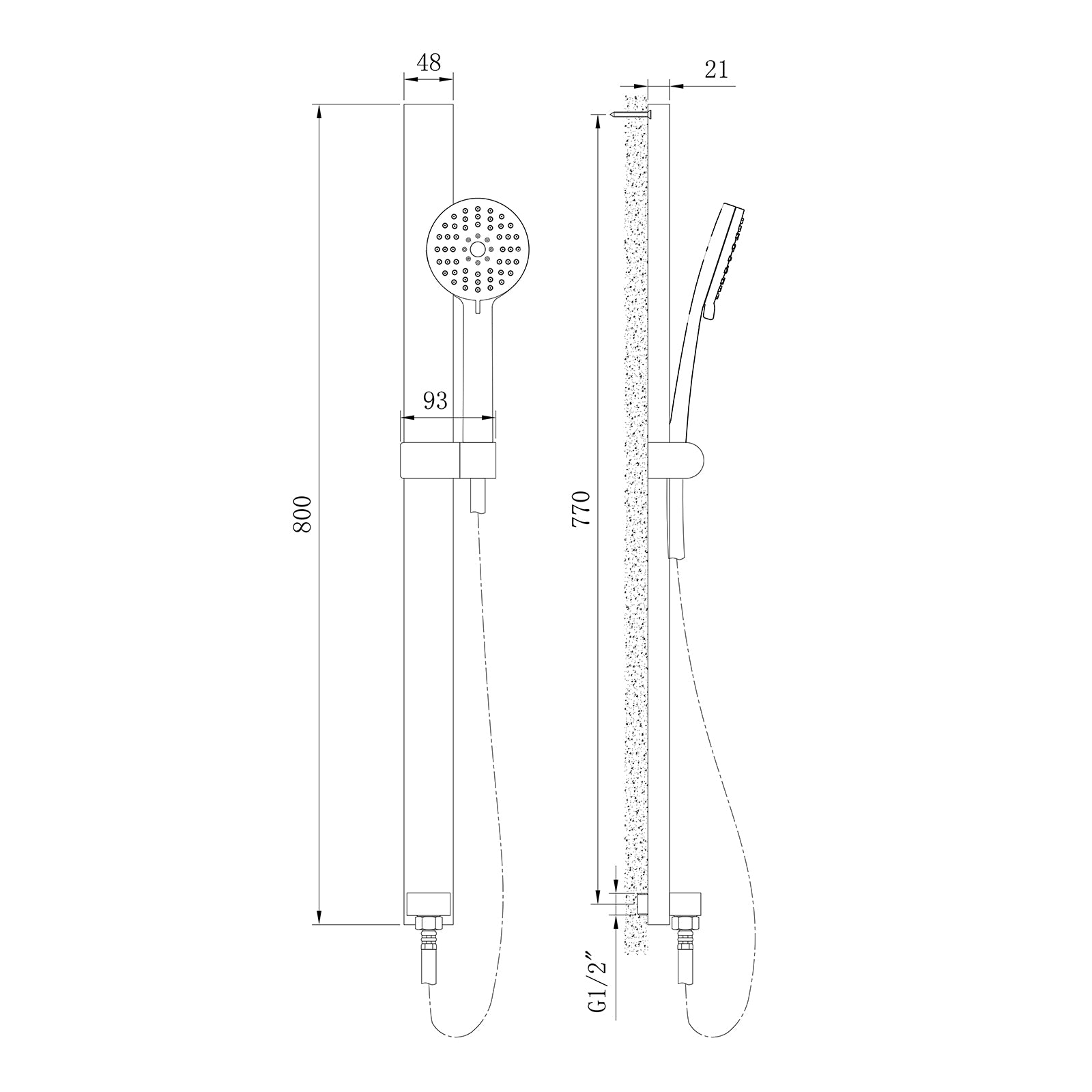 Shower set shower rail NT127B with integrated wall connection elbow